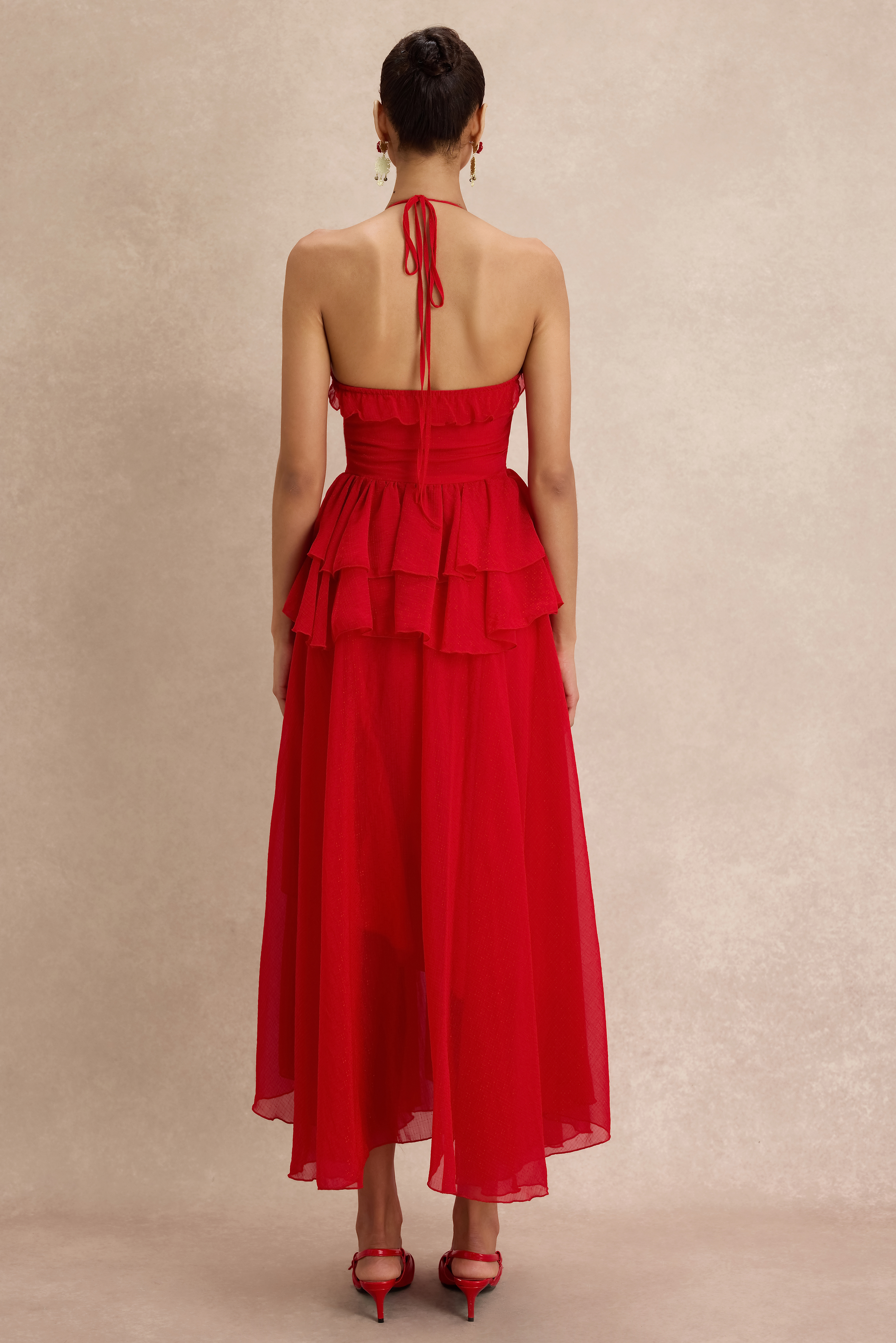 3D Flower Frill Backless Midi Dress