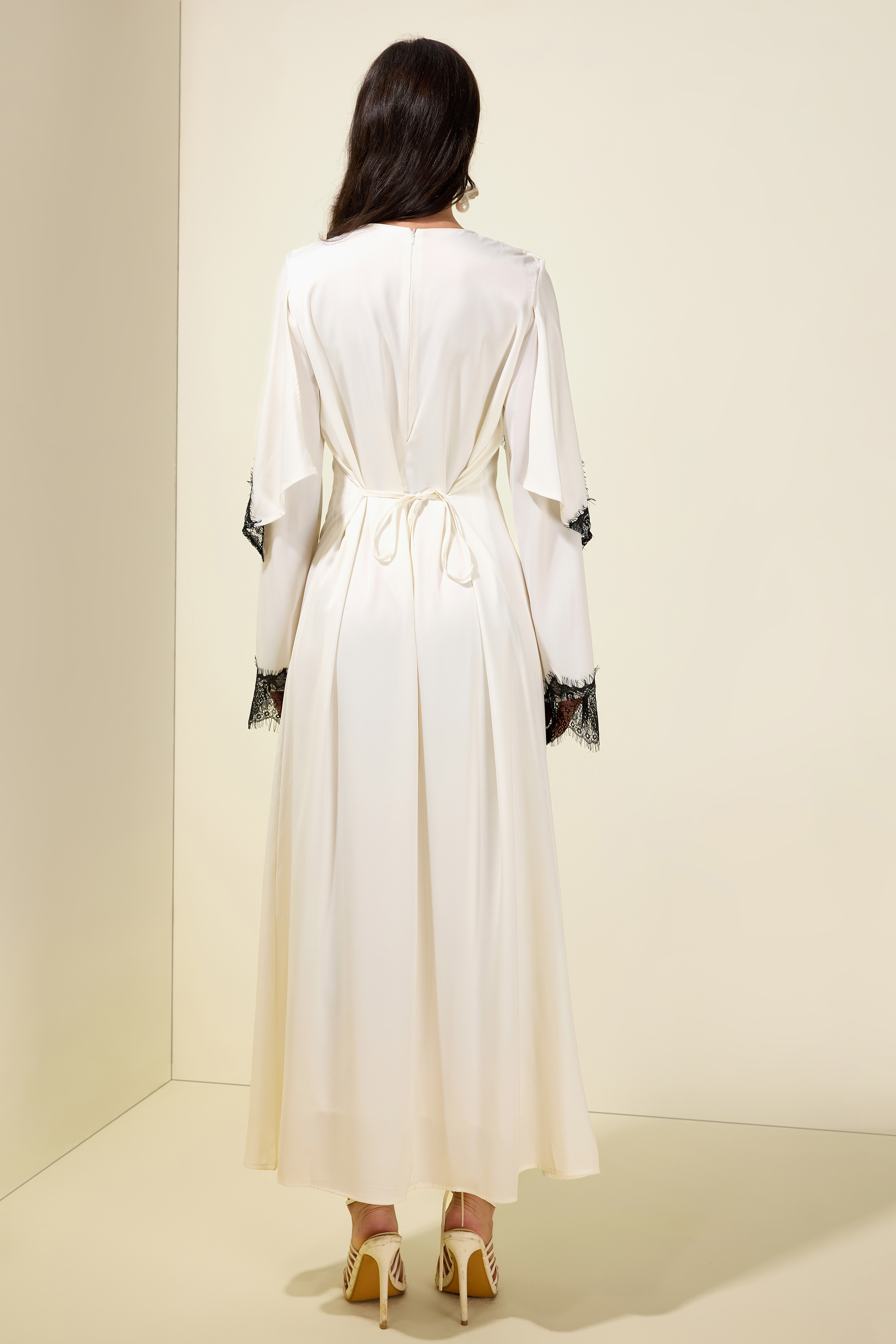 Lace Satin Cape Maxi Dress