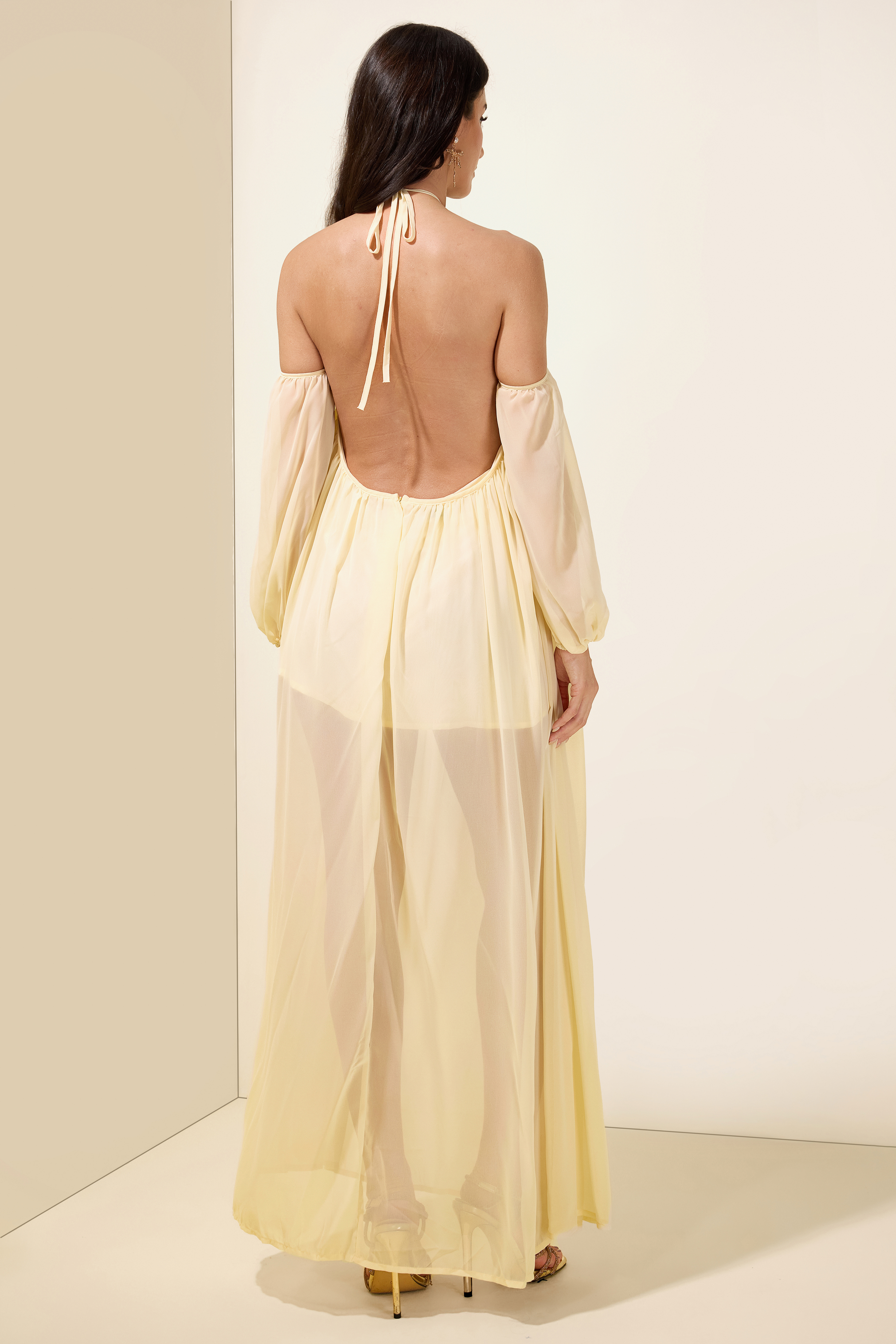 Chiffon Halter Neck Backless Maxi Dress