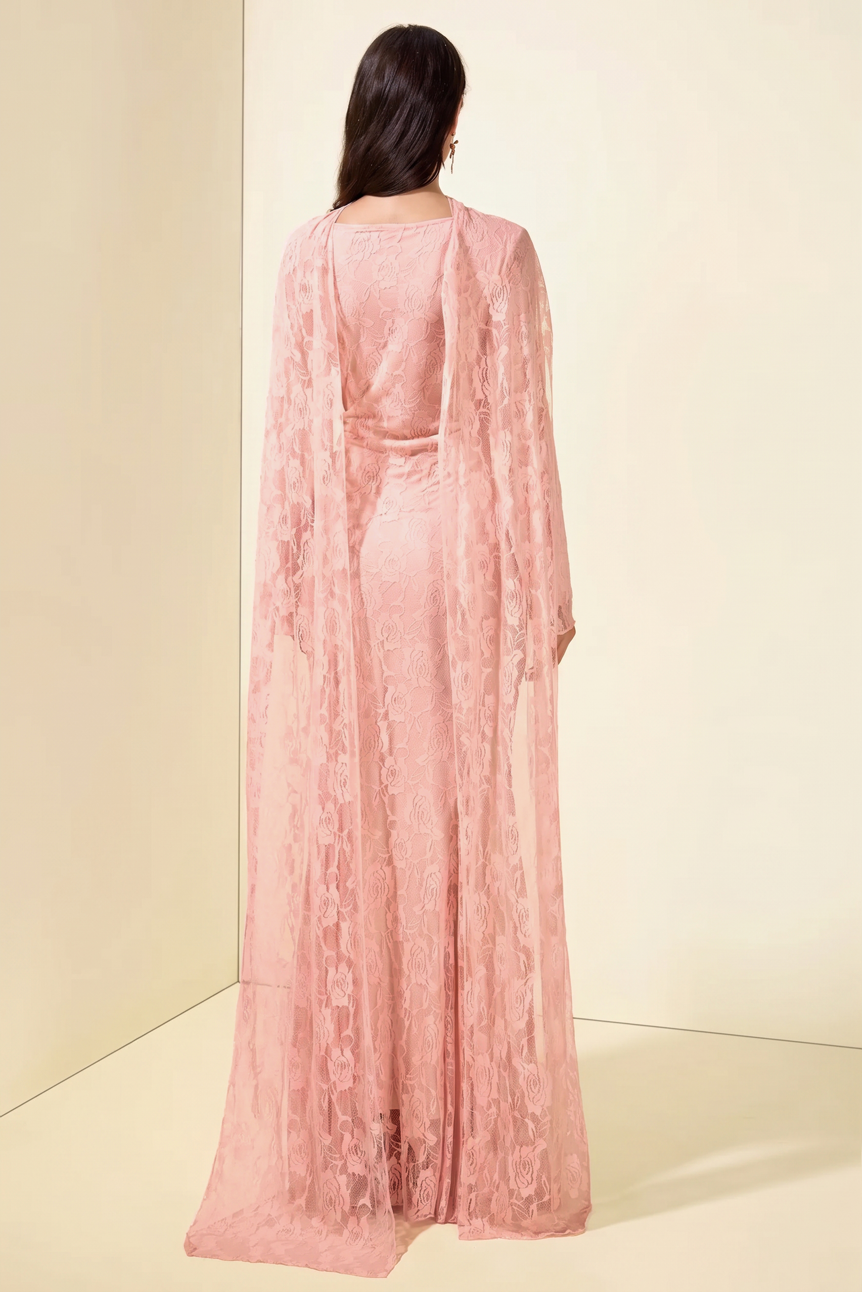 Lace Long Sleeve Maxi Dress With Cape
