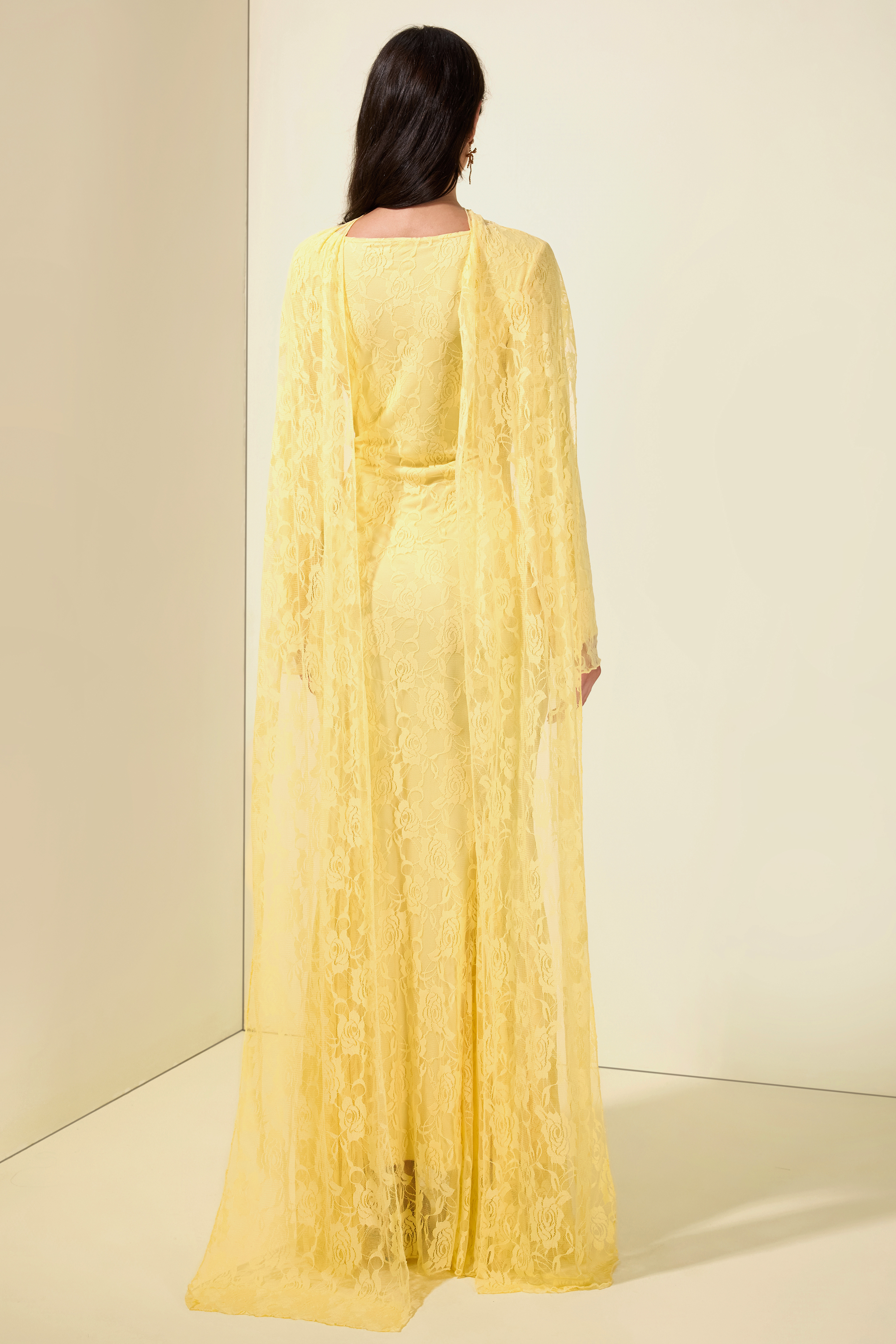 Lace Long Sleeve Maxi Dress With Cape