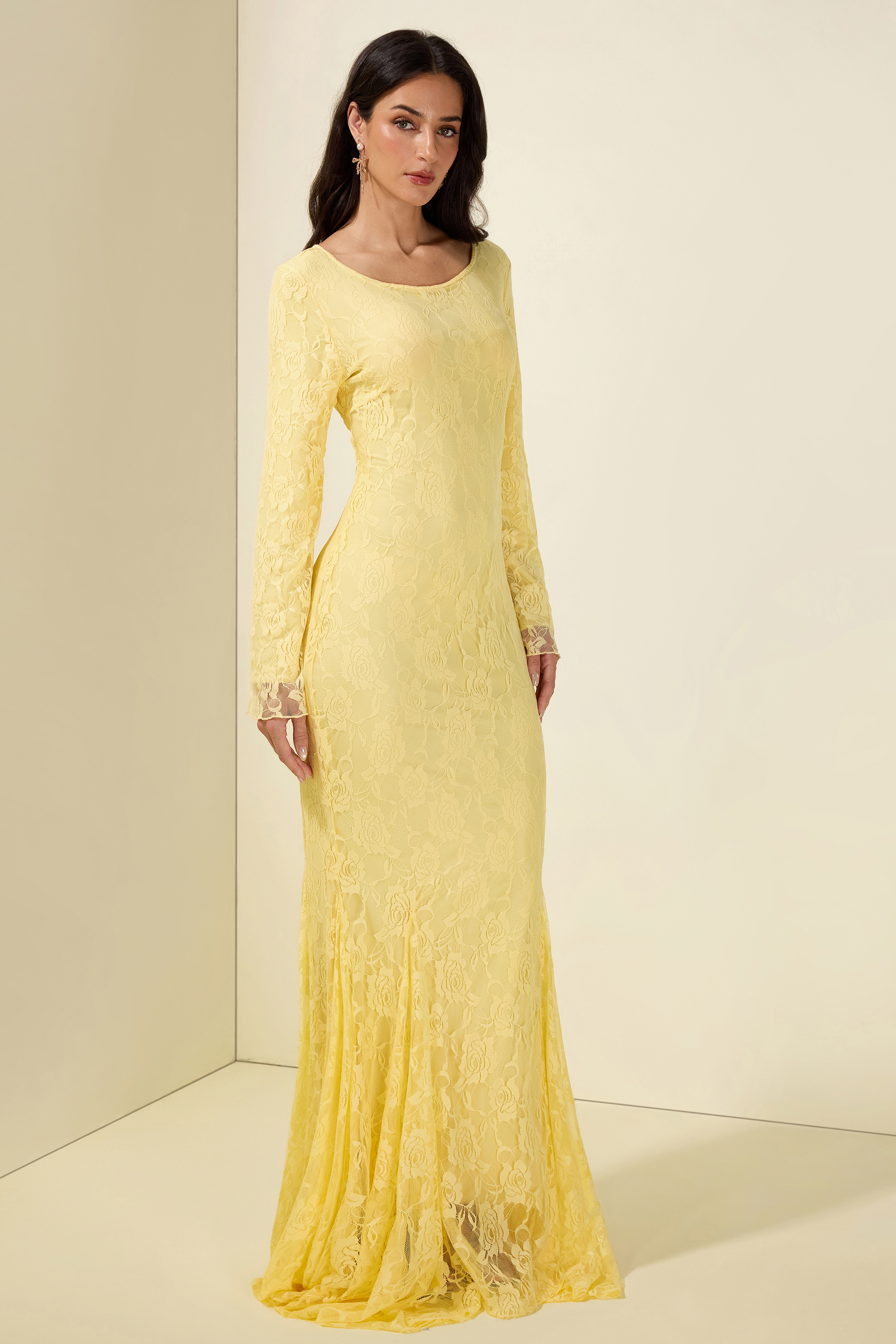 Lace Long Sleeve Maxi Dress With Cape
