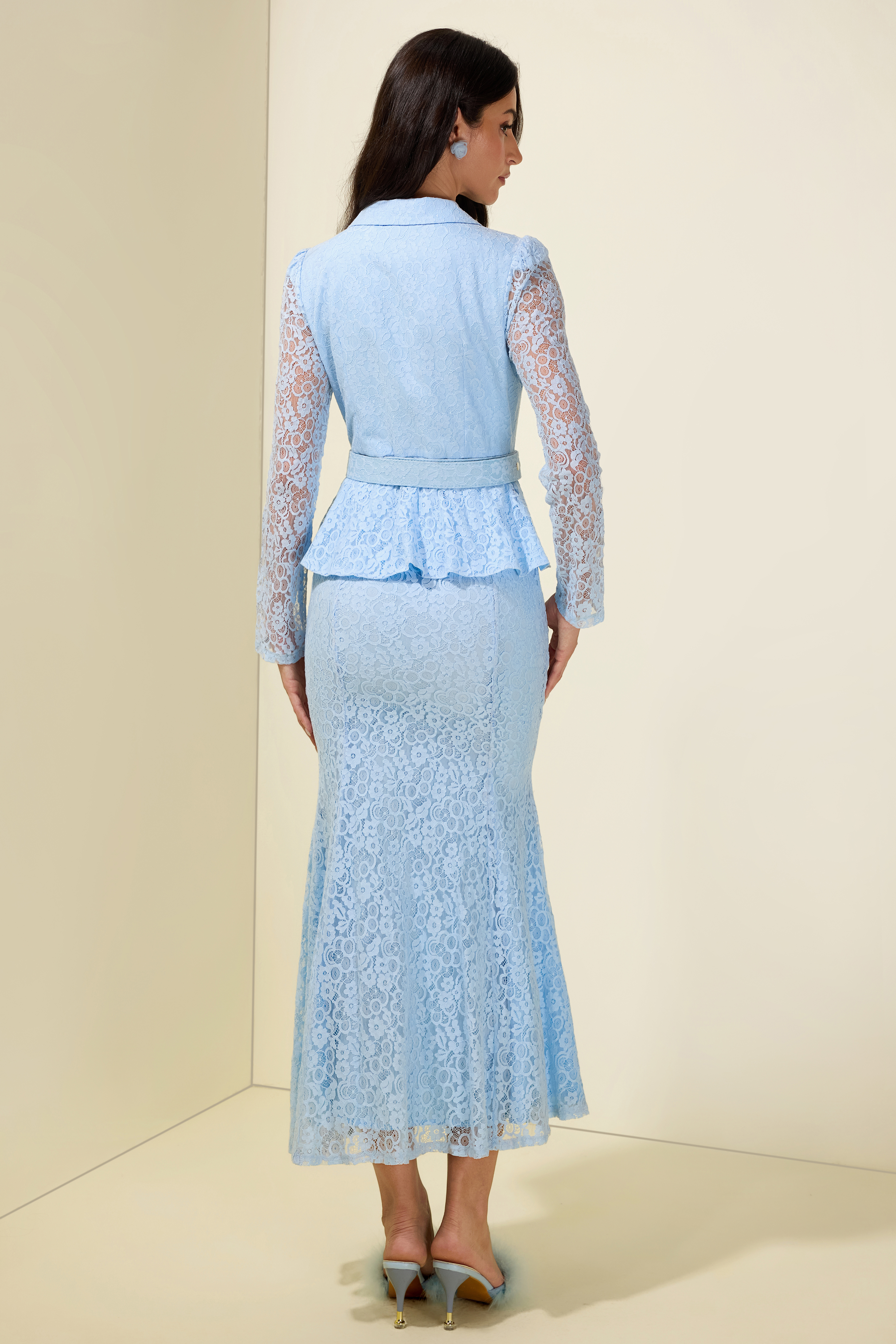 Lace 3D Floral Ruffle Bodycon Midi Dress