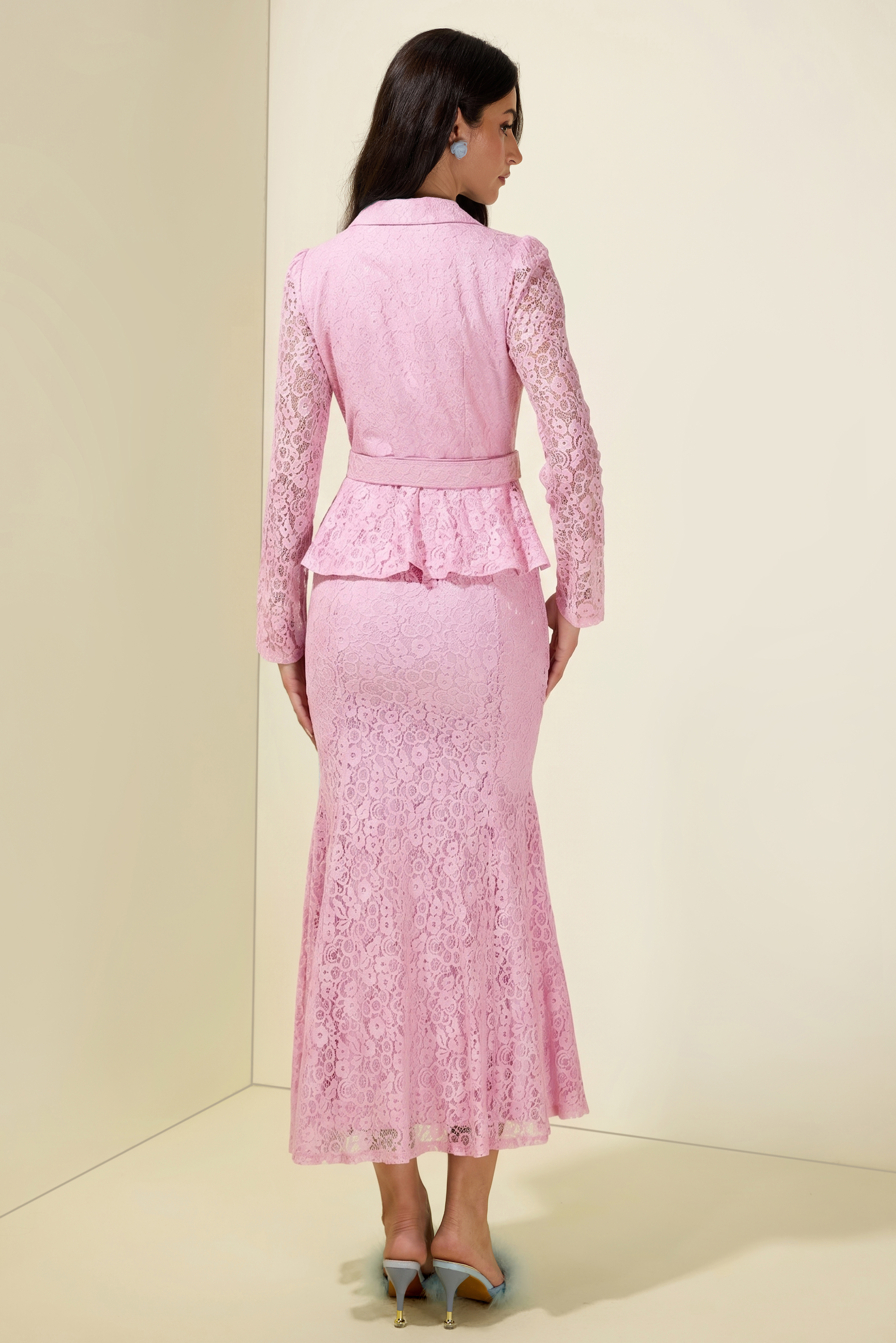 Lace 3D Floral Ruffle Bodycon Midi Dress