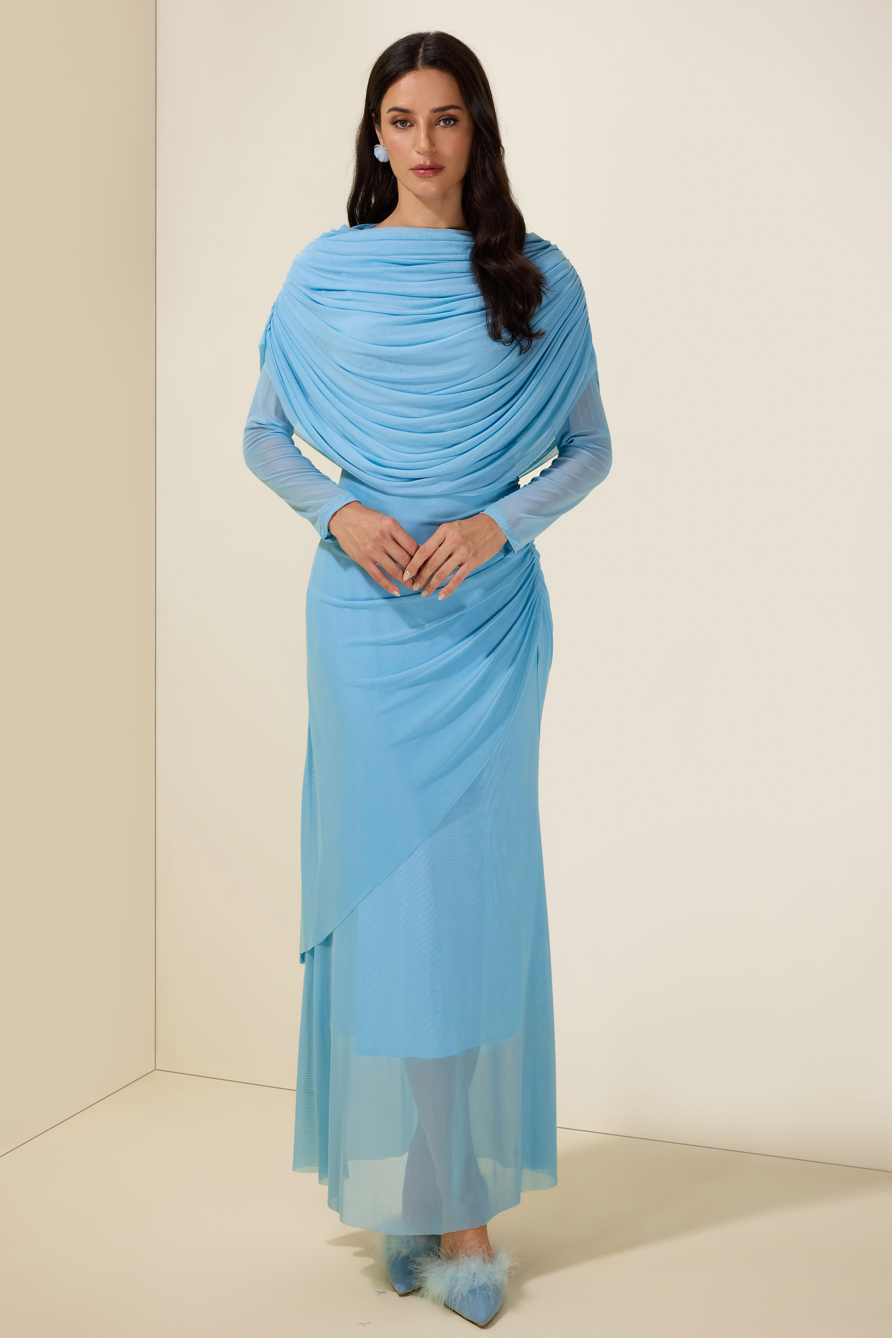 Solid Gathering One Shoulder  Maxi Dress