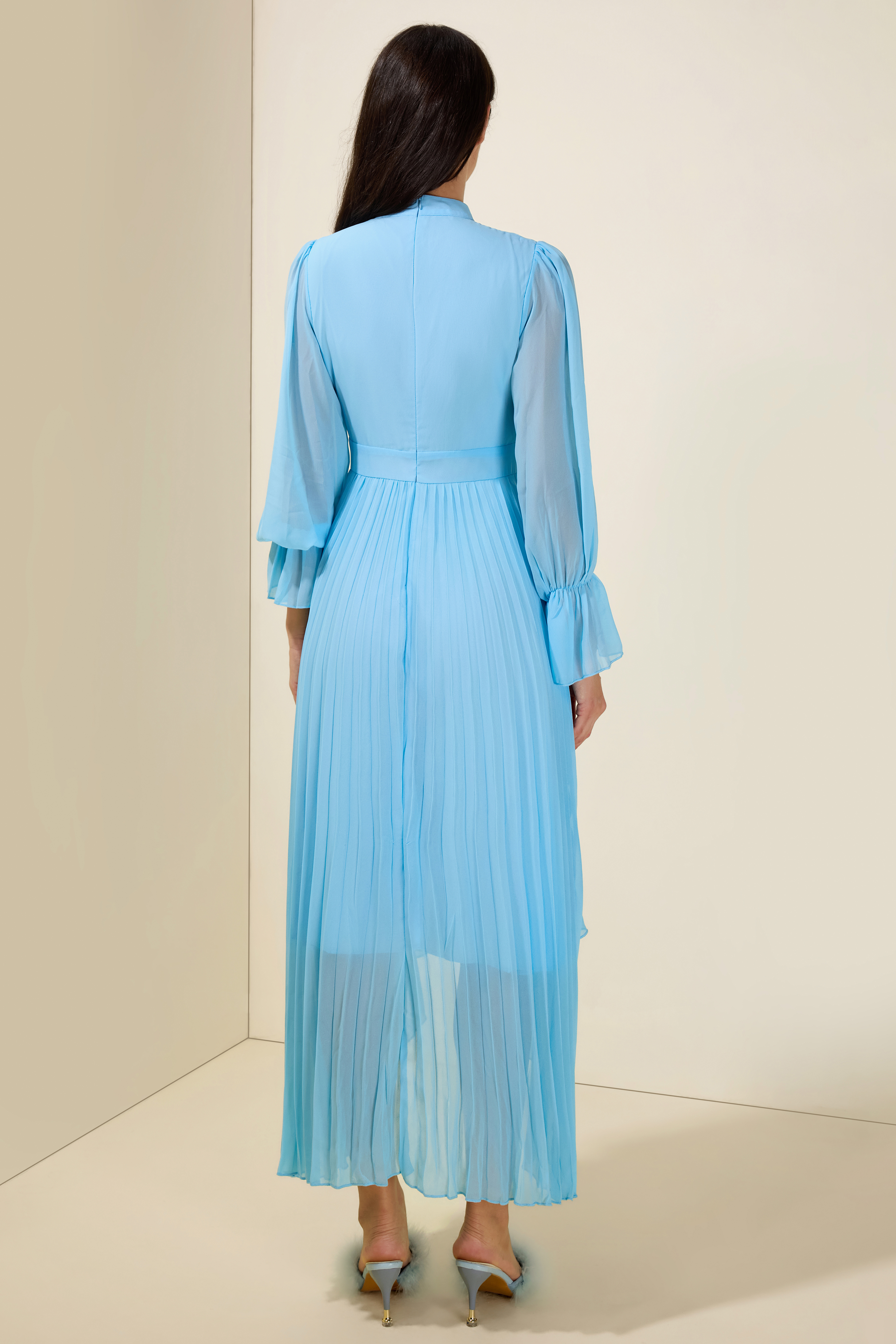 本日限定価格Pleated Chiffon RibbonMidiDress Chiffon Ruffle Pleated Midi Dress – JardinVue