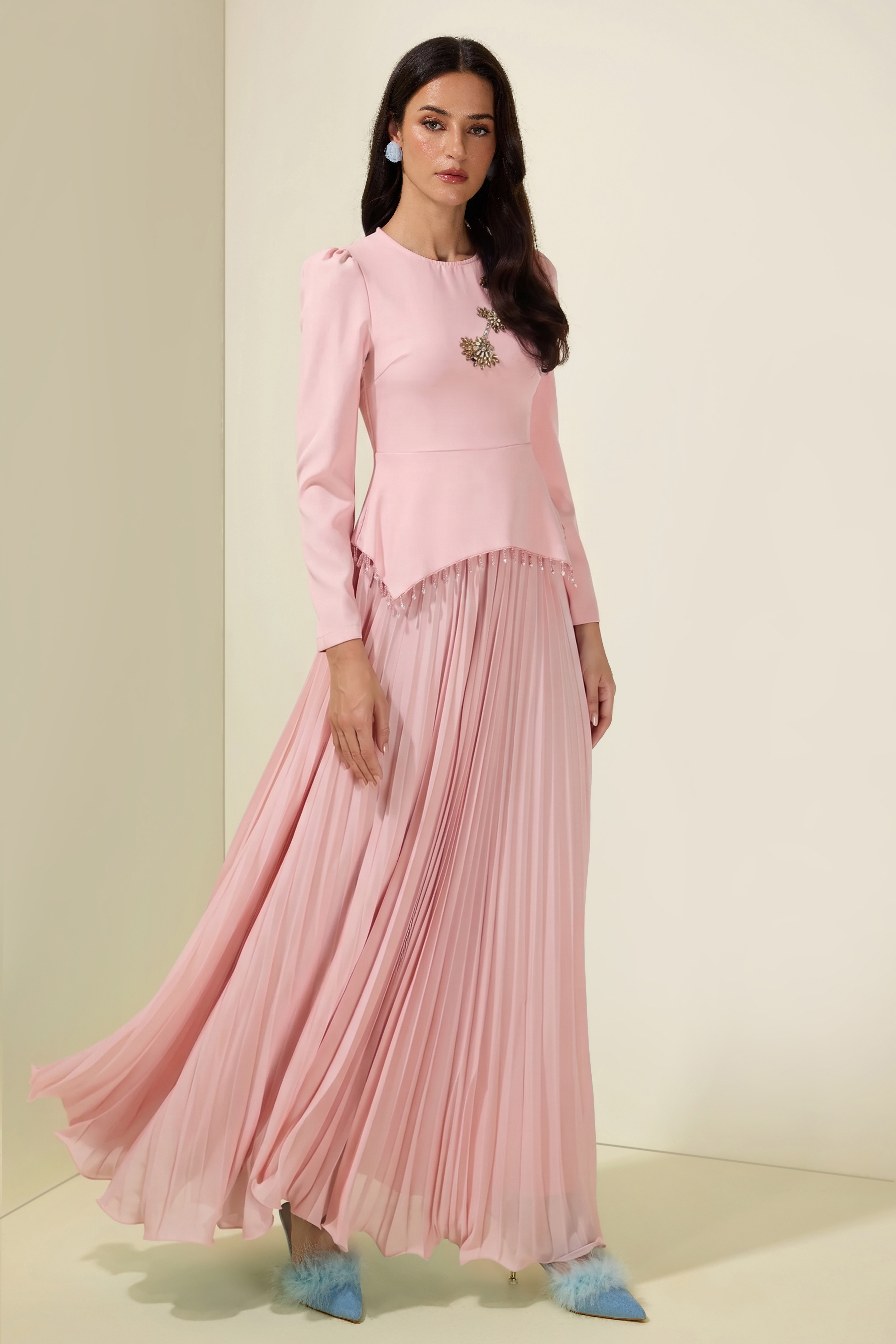 Beaded Tassels Top & High Waist Pleated Midi Skirt Set – JardinVue