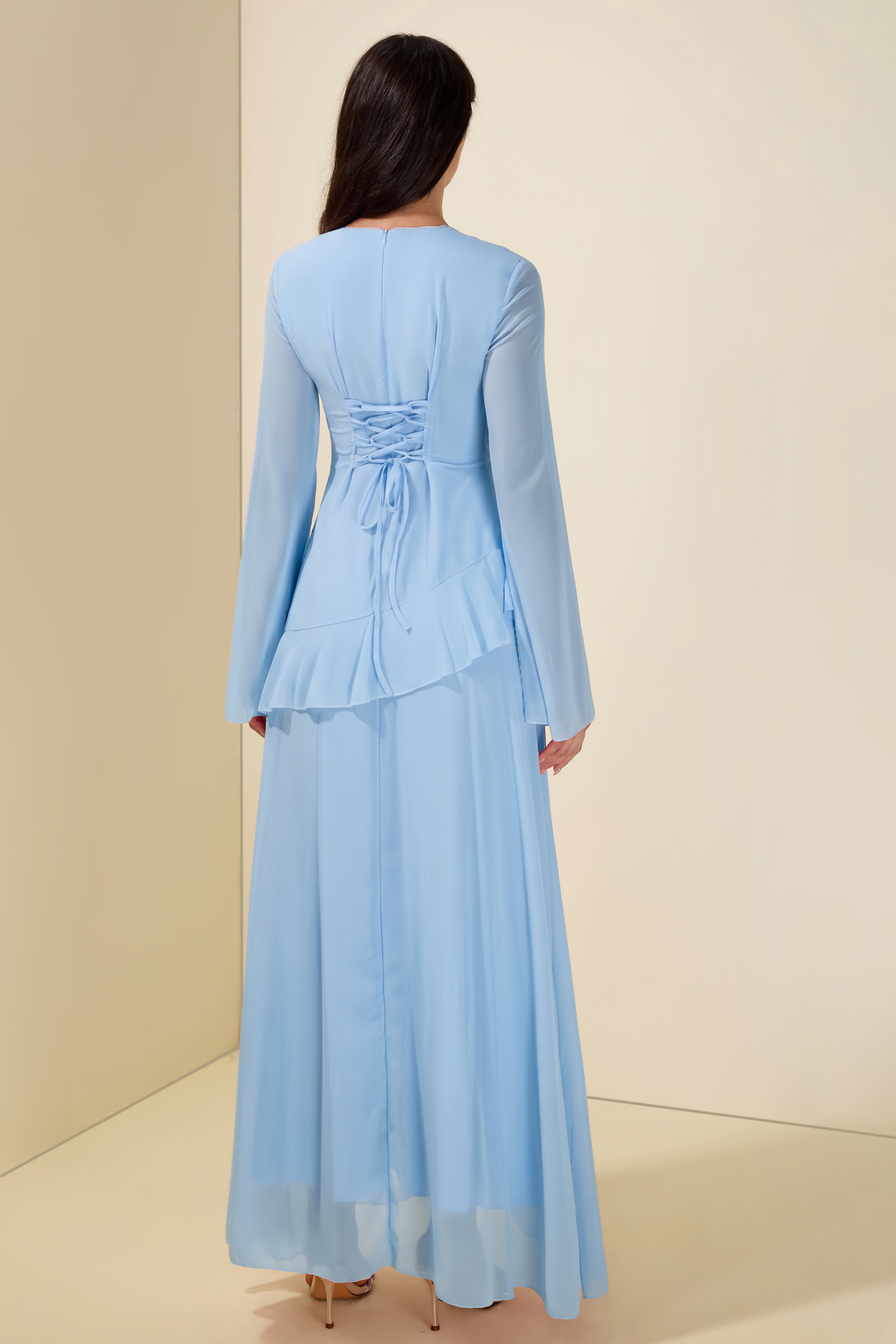 Flared Sleeves Ruffle Maxi Dress