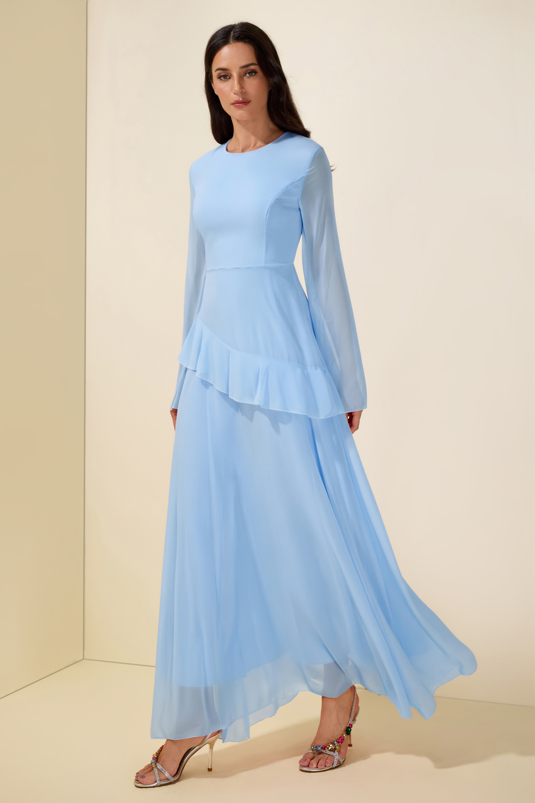 Flared Sleeves Ruffle Maxi Dress