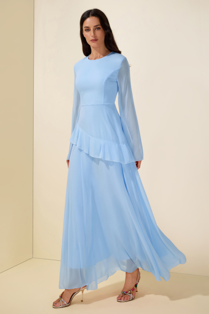 Flared Sleeves Ruffle Maxi Dress