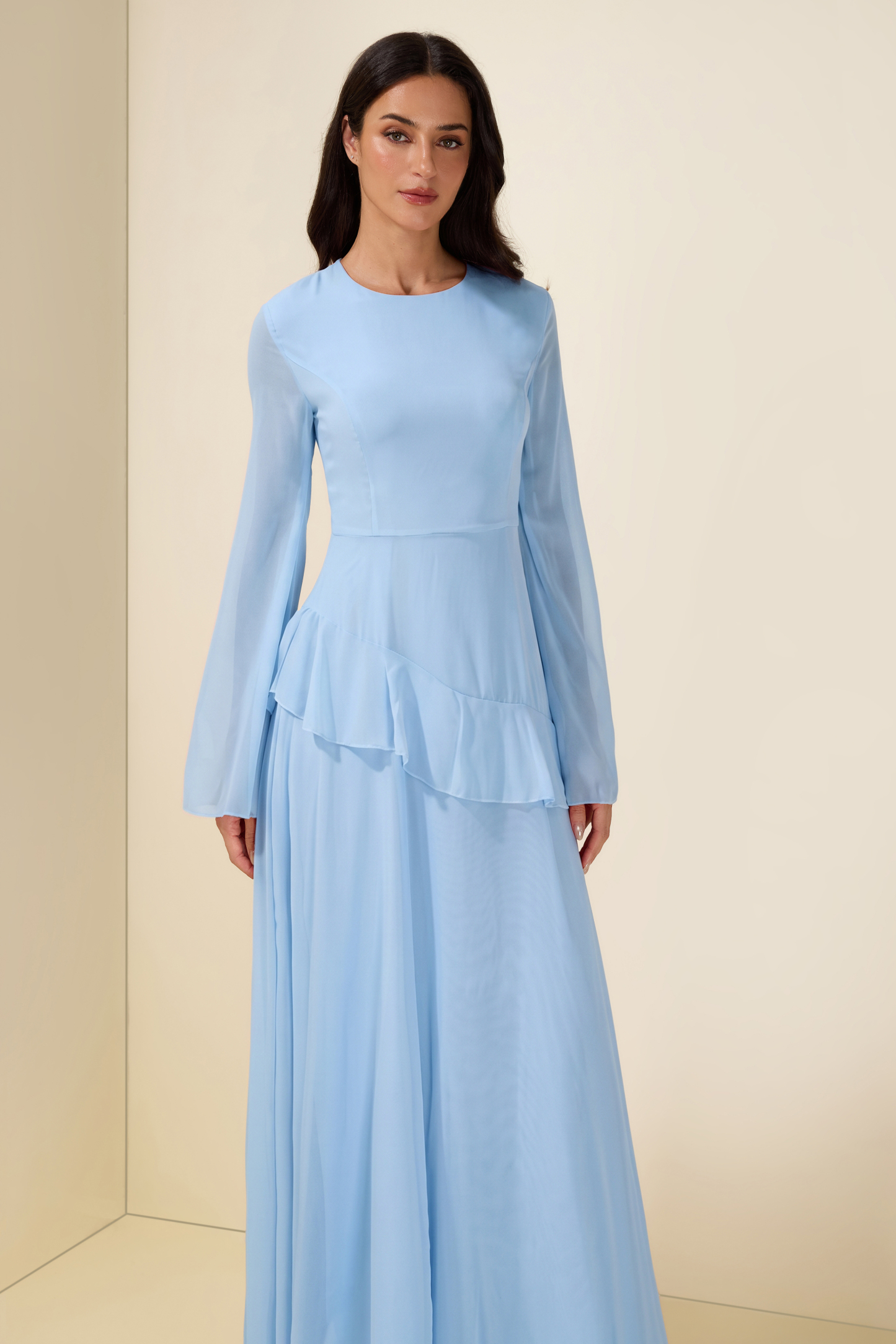 Flared Sleeves Ruffle Maxi Dress