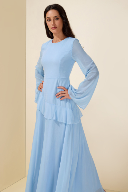 Flared Sleeves Ruffle Maxi Dress