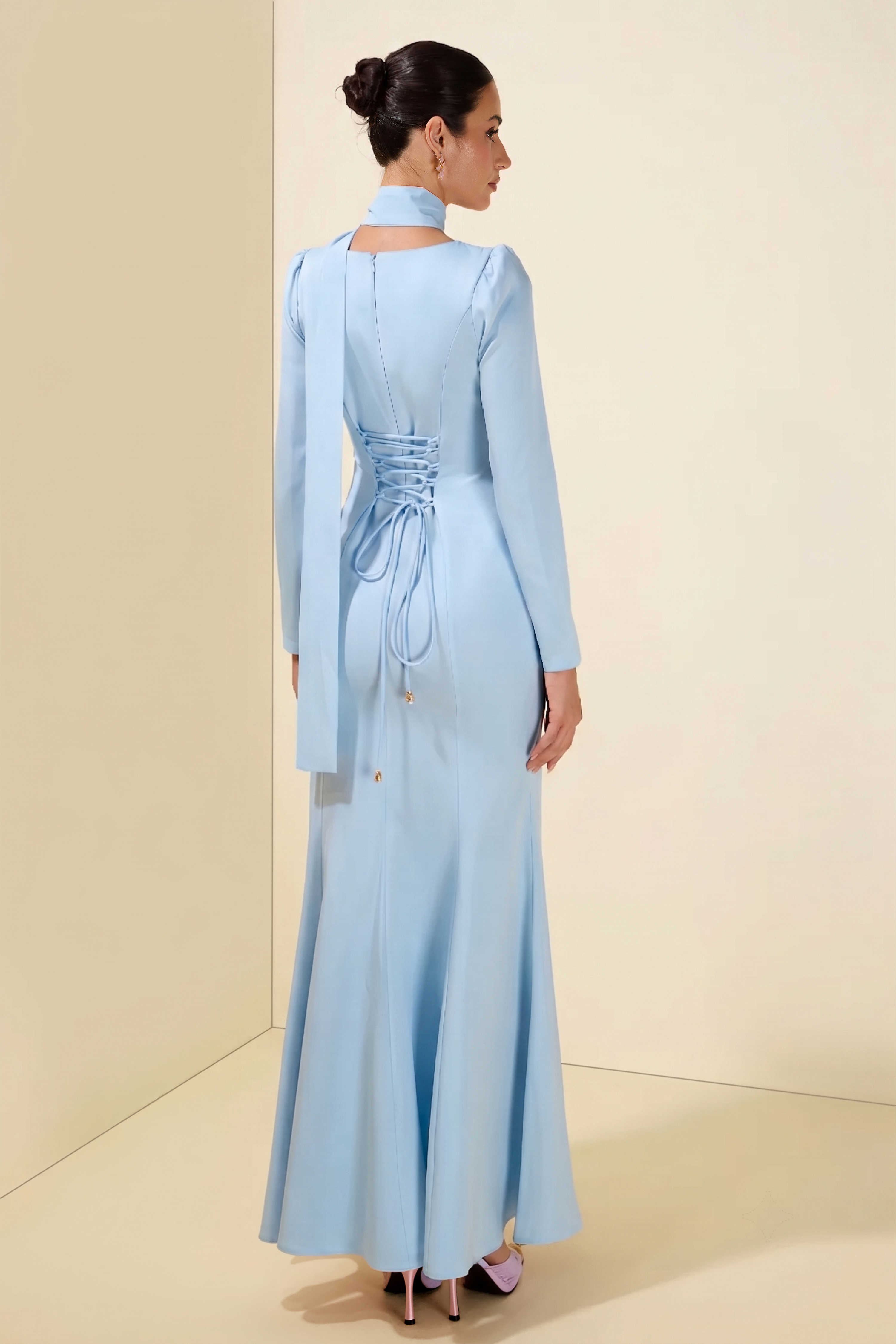 Nail Bead Embroidery Long Sleeve Maxi Dress