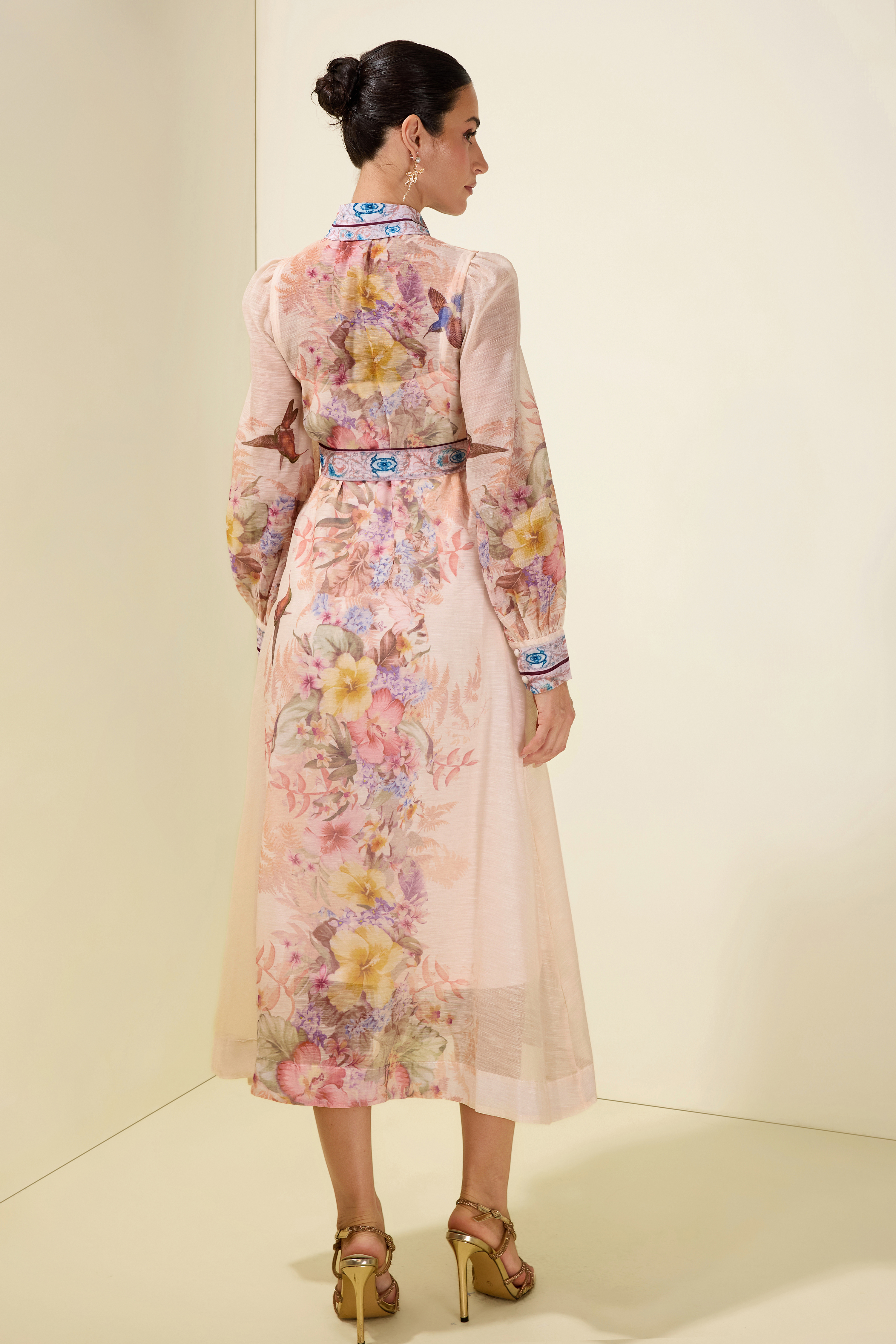 Floral Single Breasted Long Sleeve Midi Dress