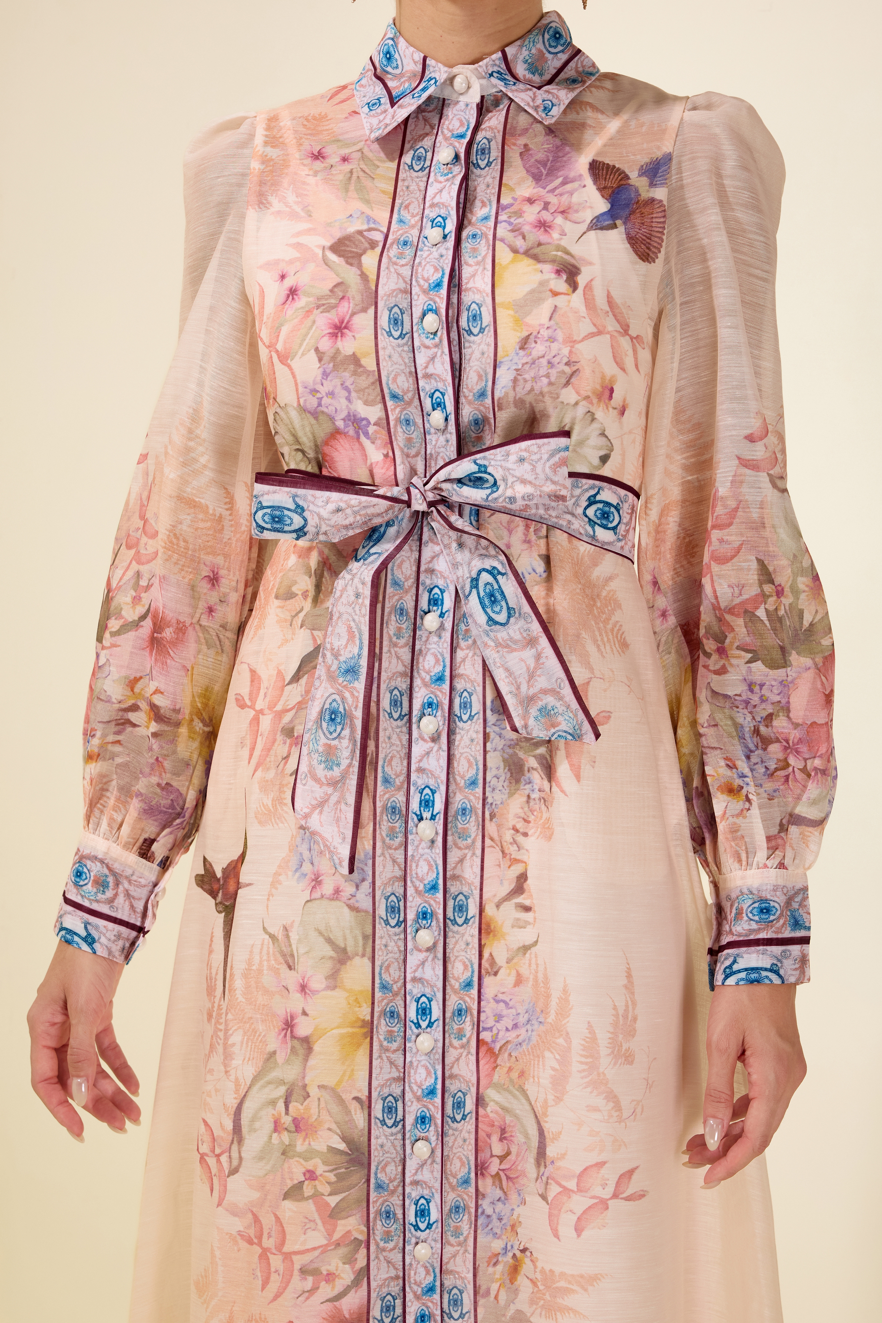 Floral Single Breasted Long Sleeve Midi Dress