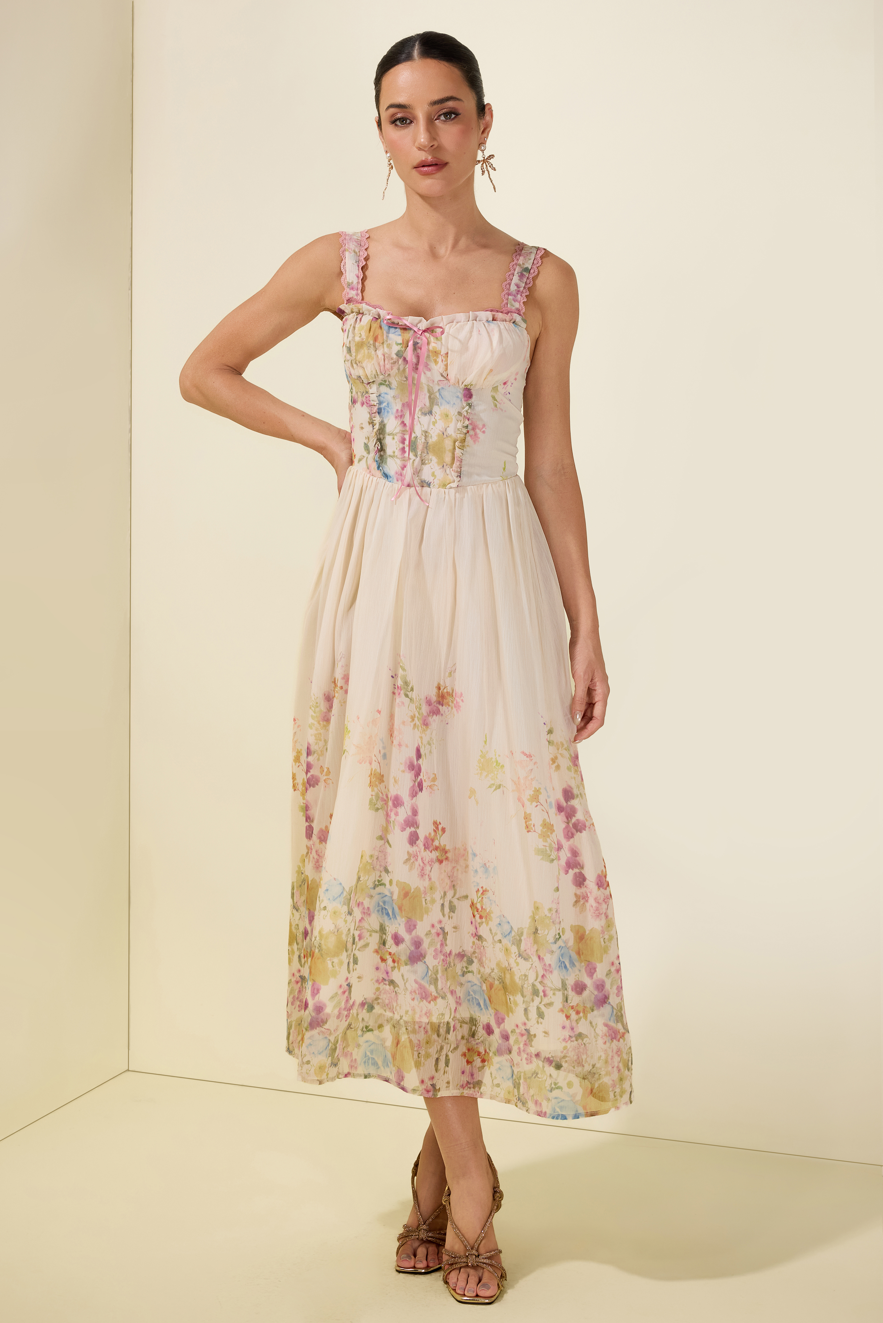Floral Frill Midi Dress