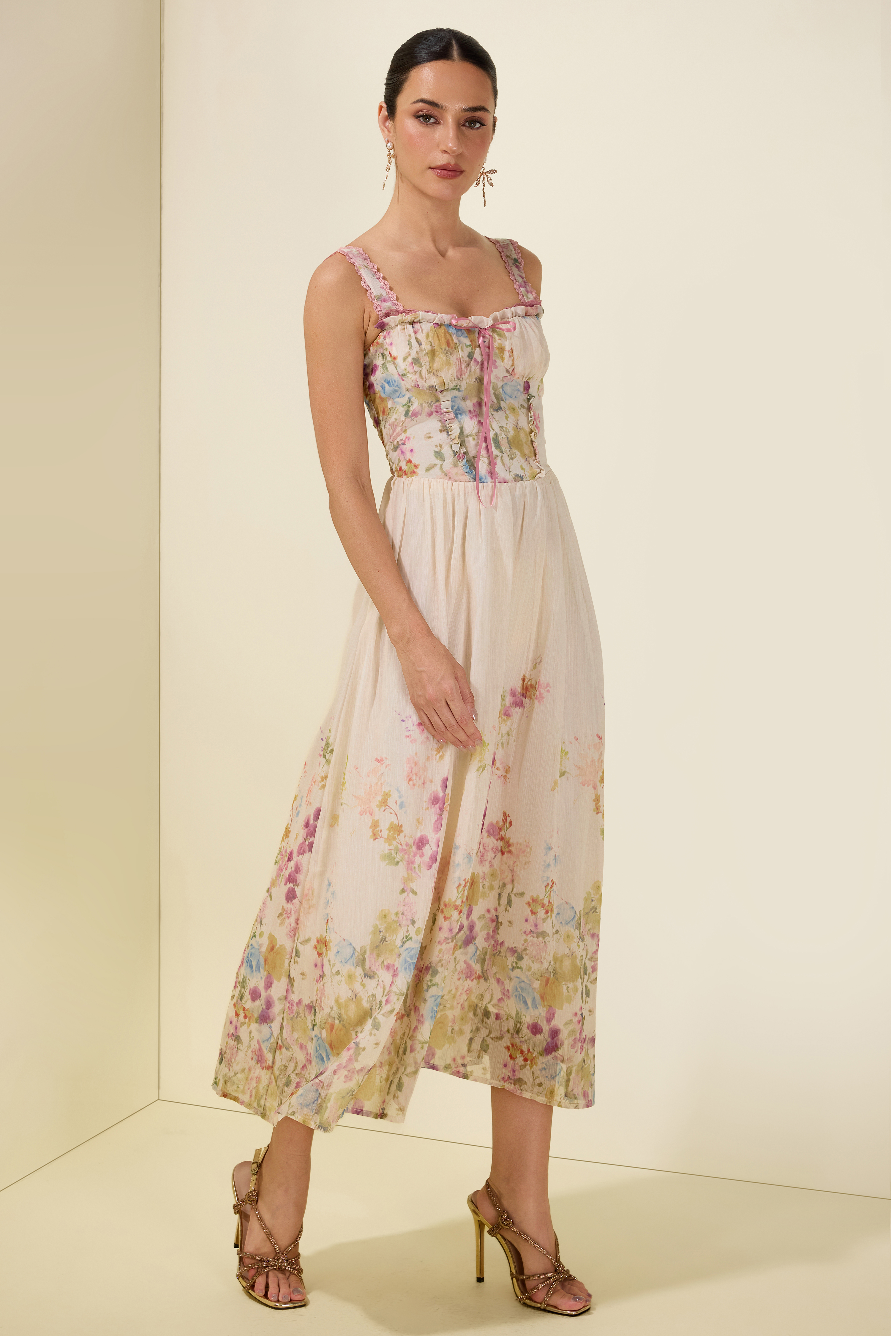 Floral Frill Midi Dress