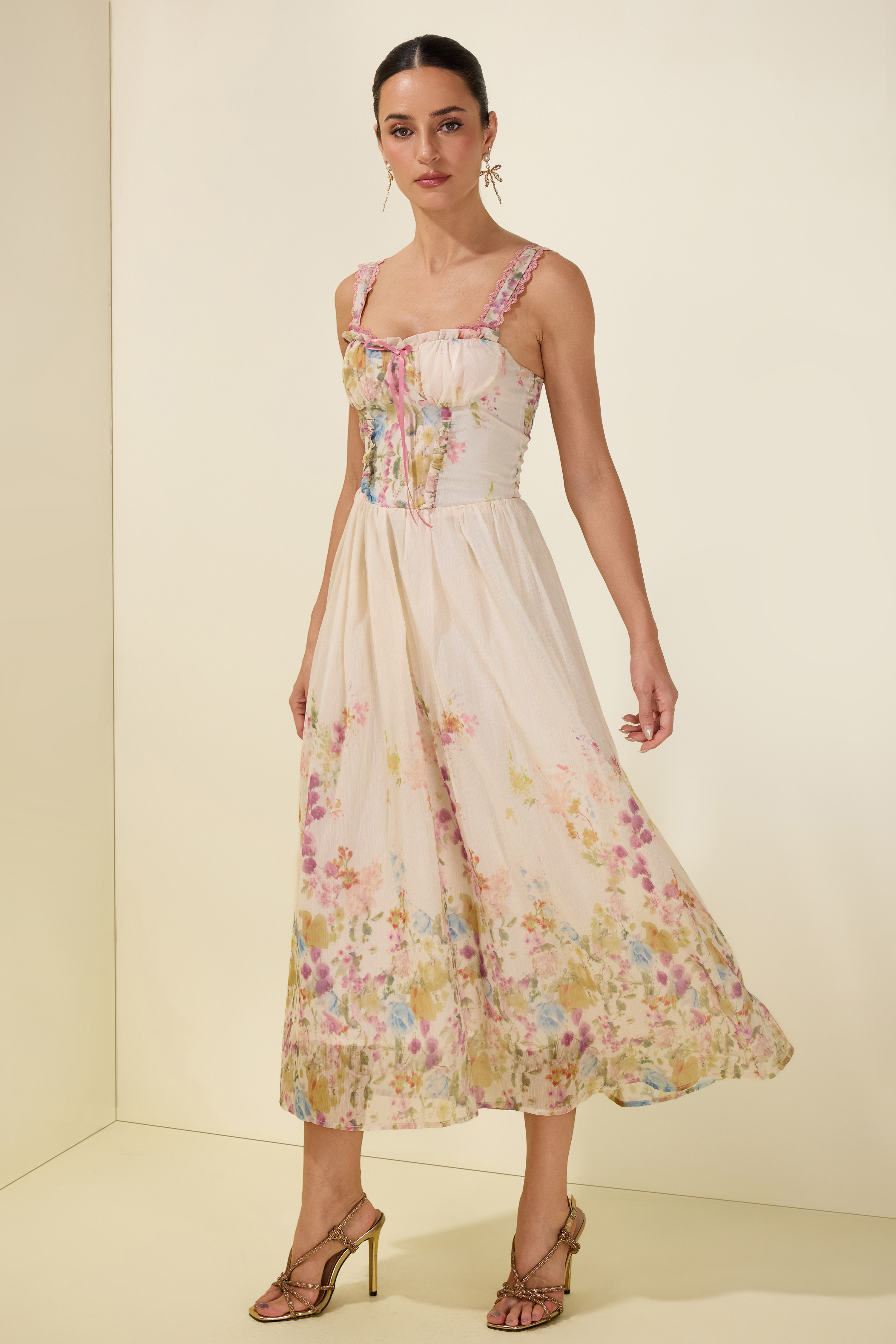 Floral Frill Midi Dress