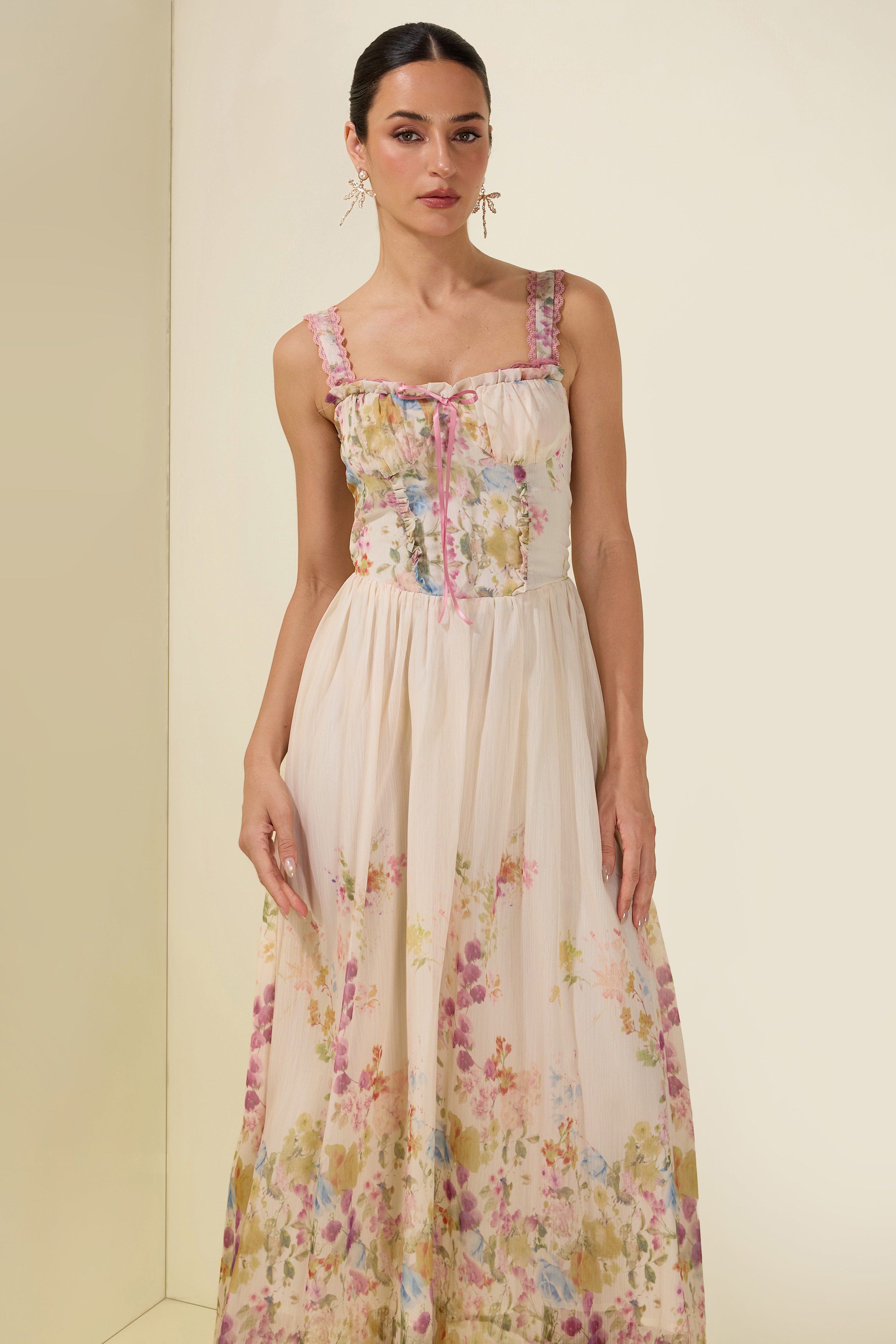 Floral Frill Midi Dress