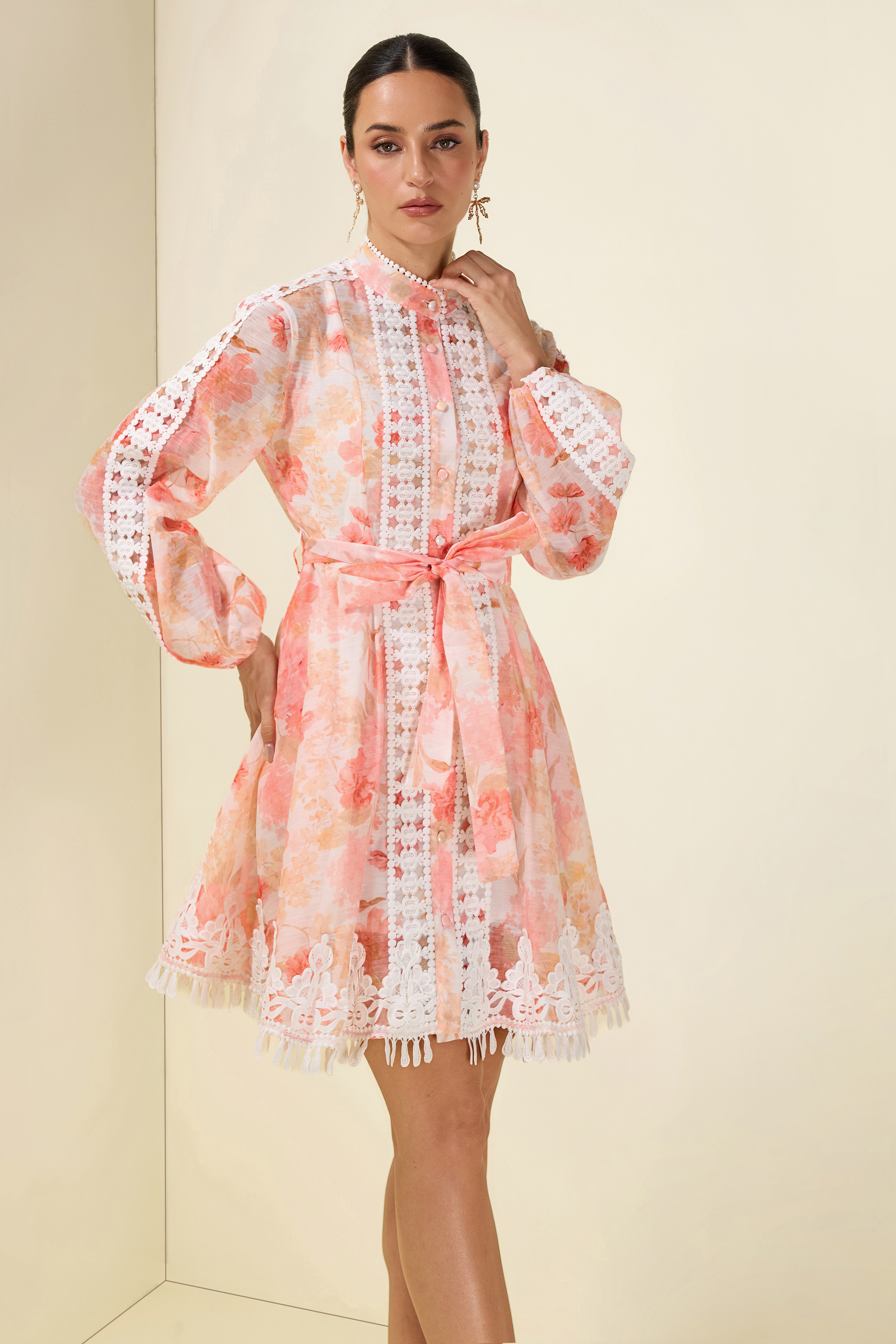 Floral Lace Tassel Mini Dress