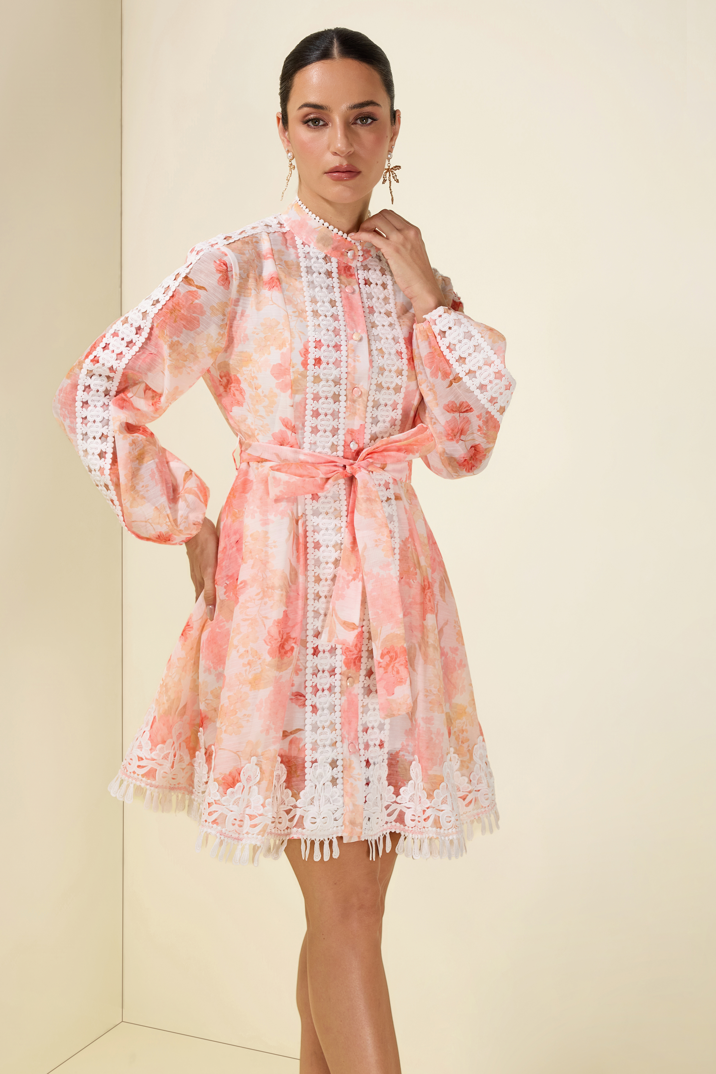 Floral Lace Tassel Mini Dress