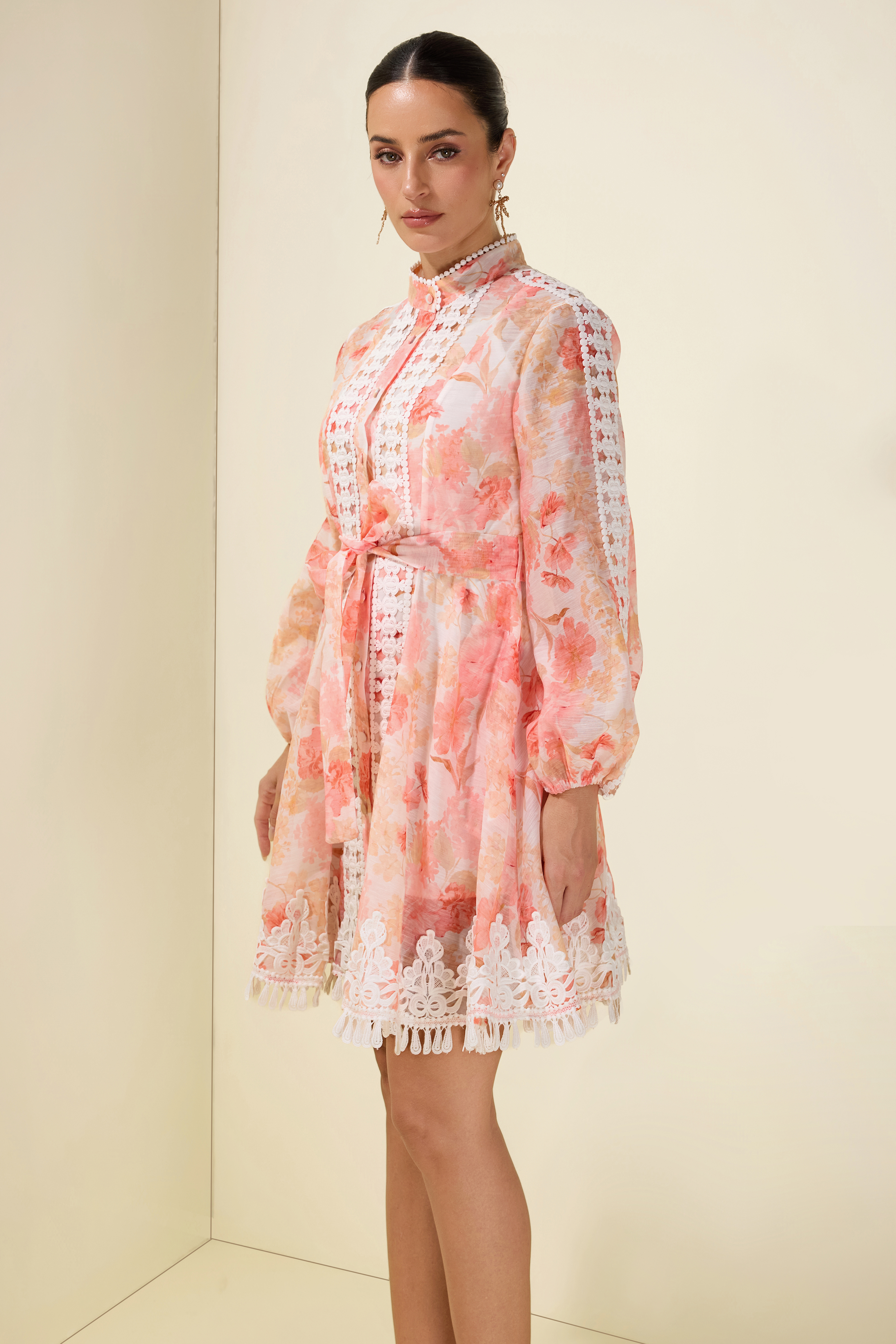 Floral Lace Tassel Mini Dress