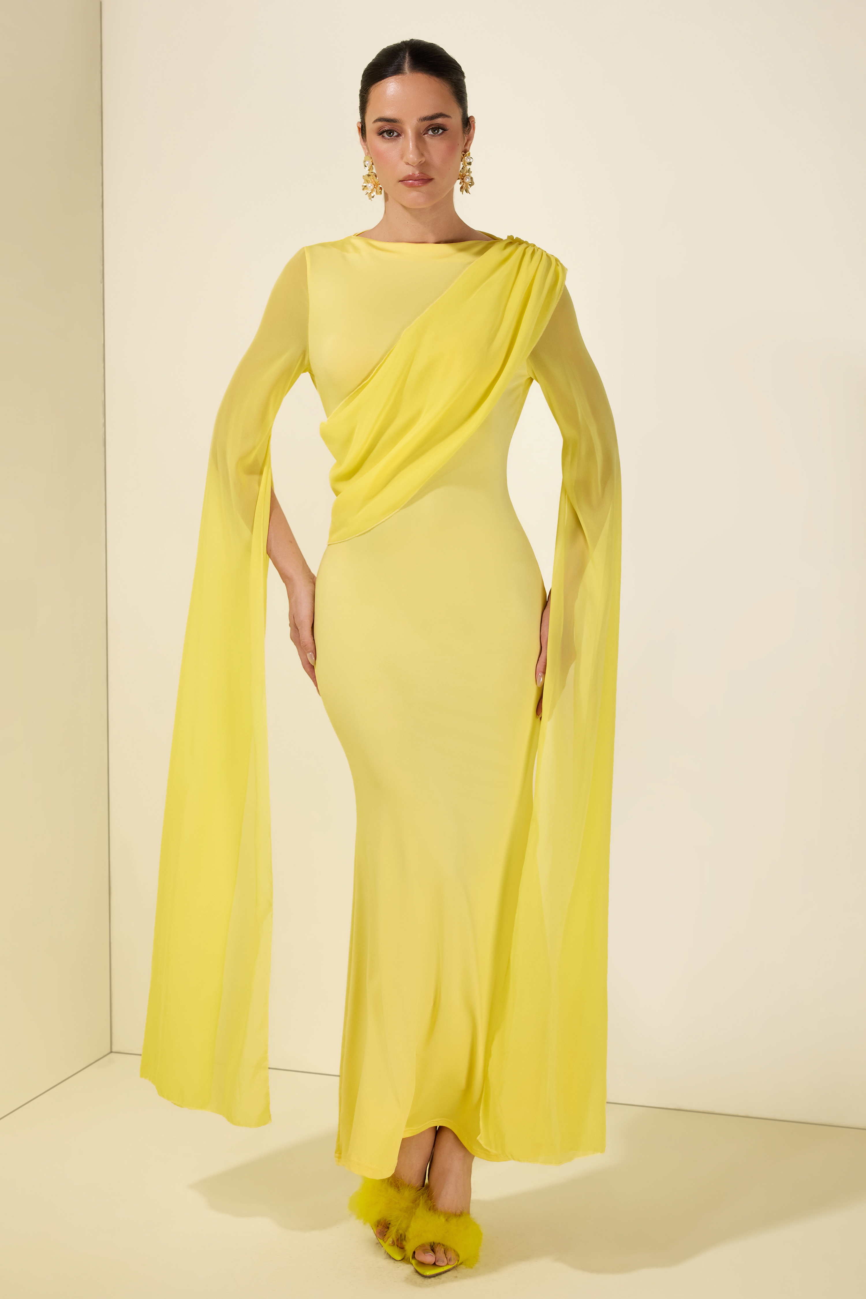 Cape Sleeve Bodycon Midi Dress