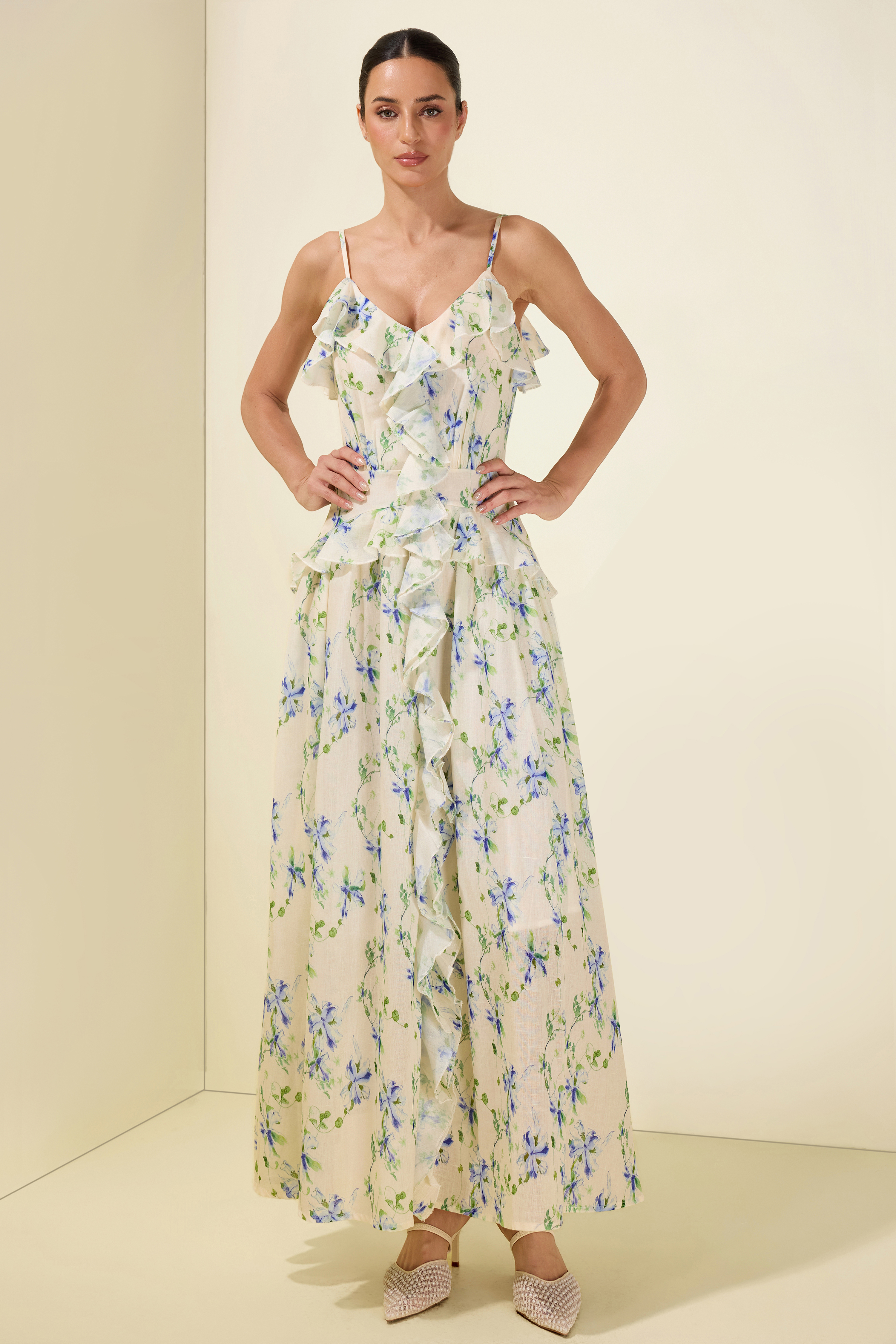 Floral Frill Slip Midi Dress