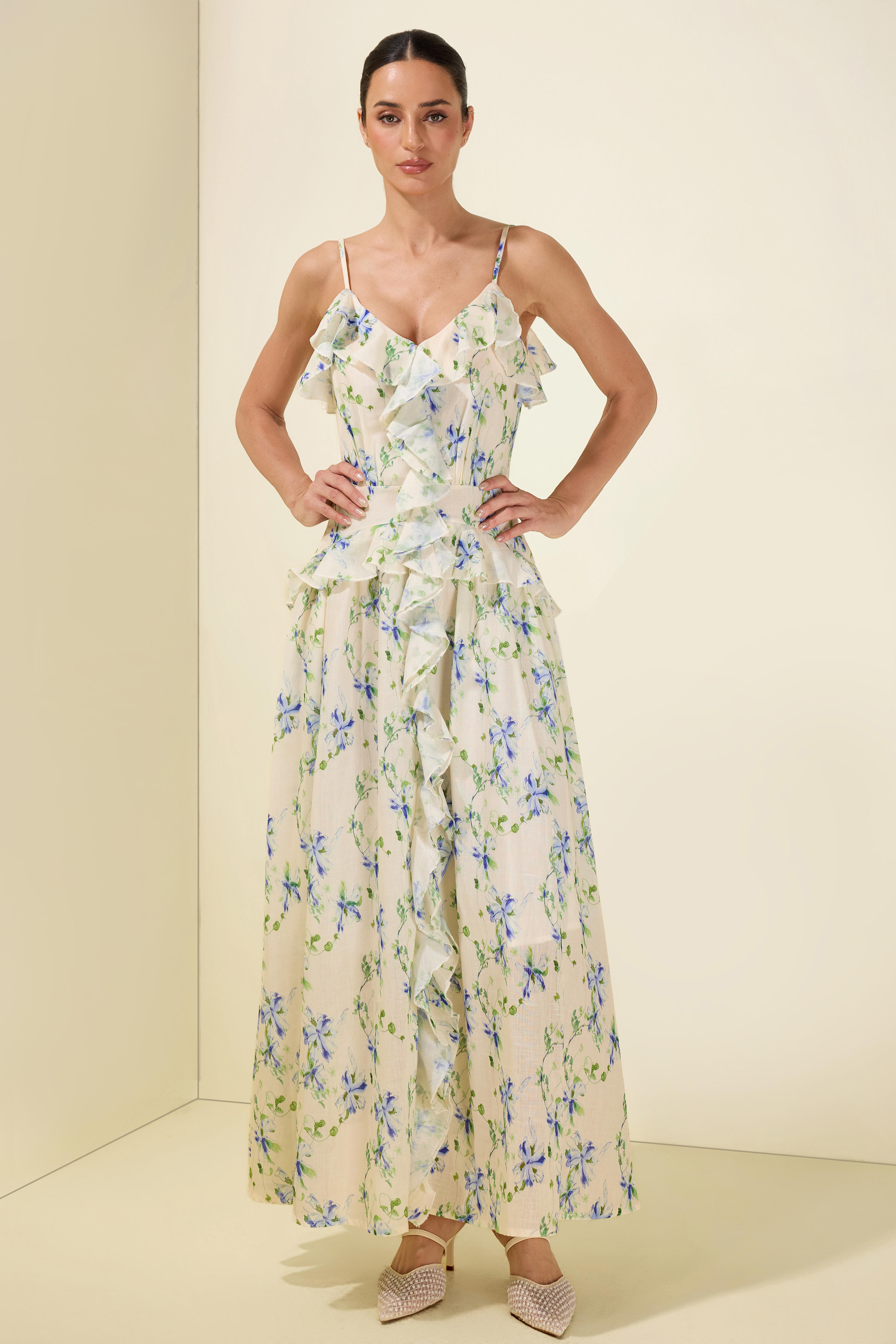 Floral Frill Slip Midi Dress