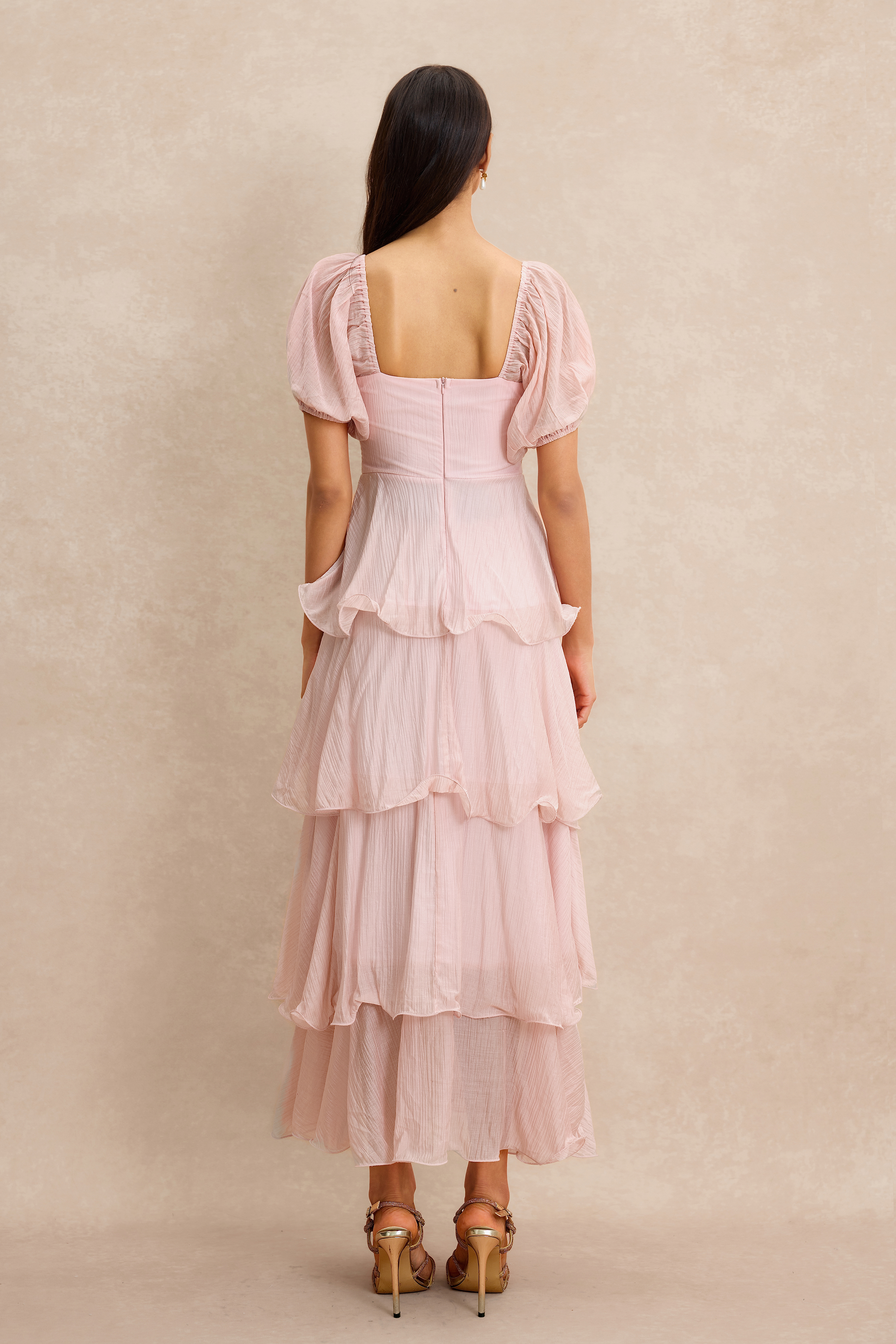 Chiffon Ruffle Square Collar Midi Dress
