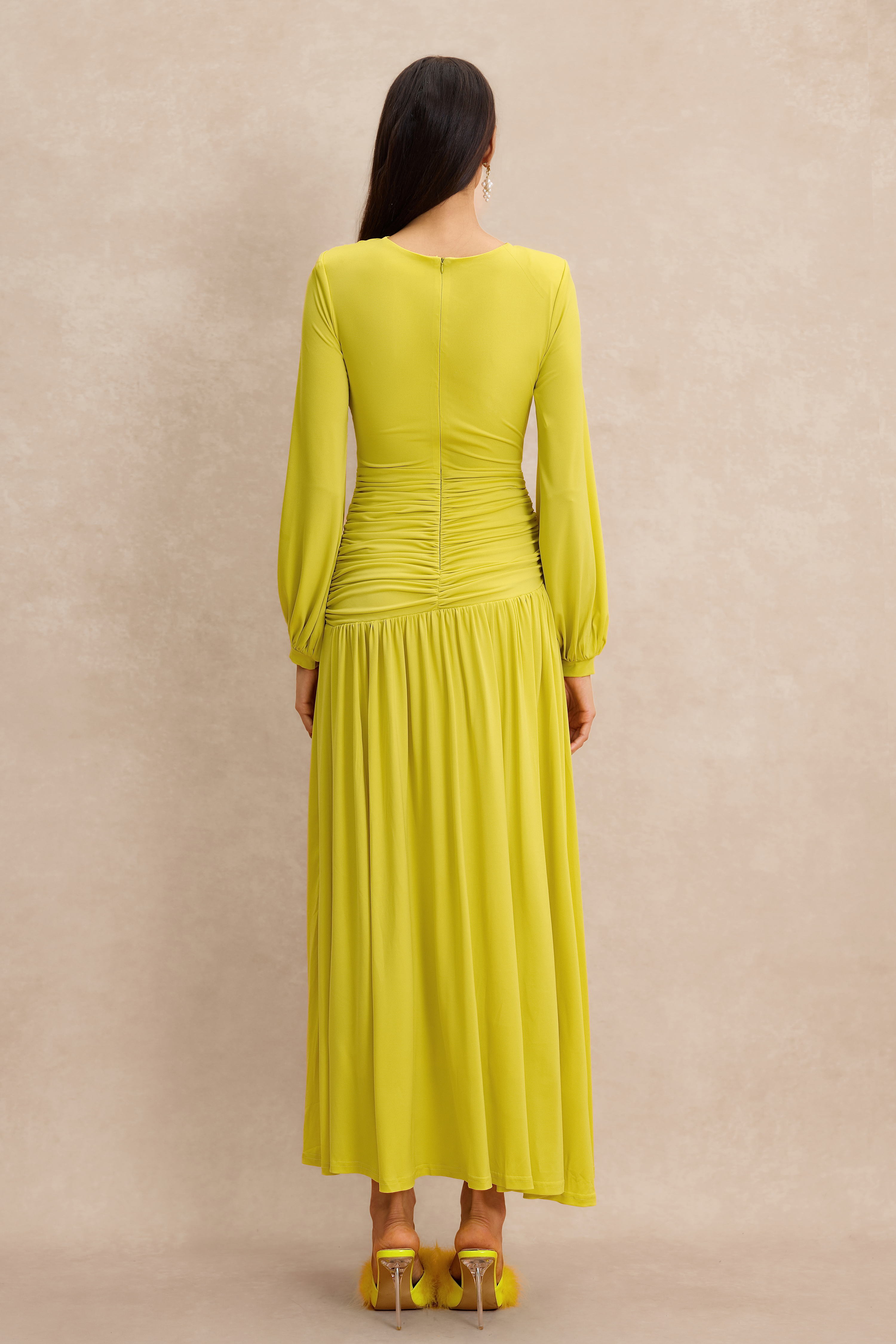 Jersey Woven Gathering Midi Dress