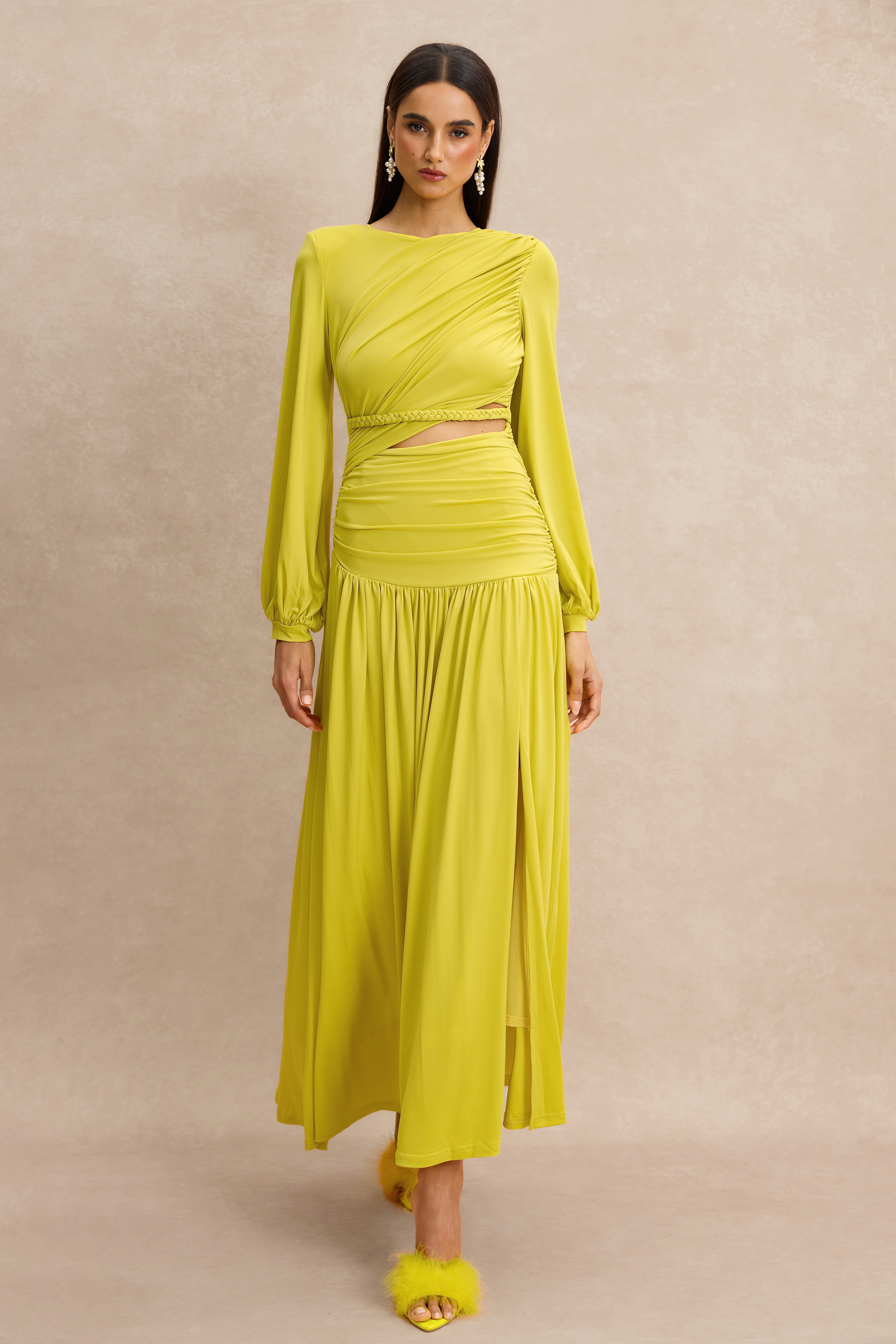 Jersey Woven Gathering Midi Dress