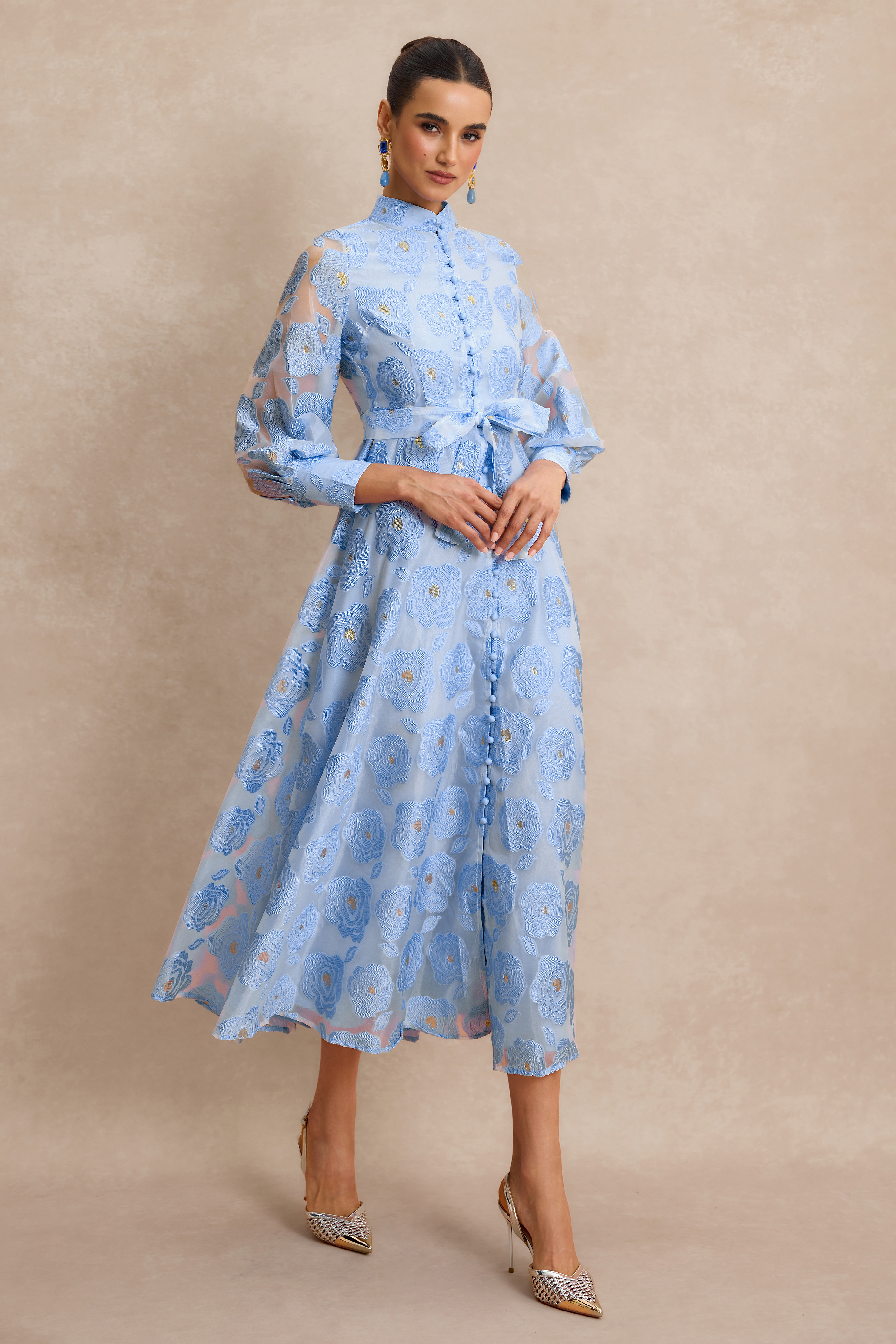 Jacquard Stand Collar Midi Dress – JardinVue