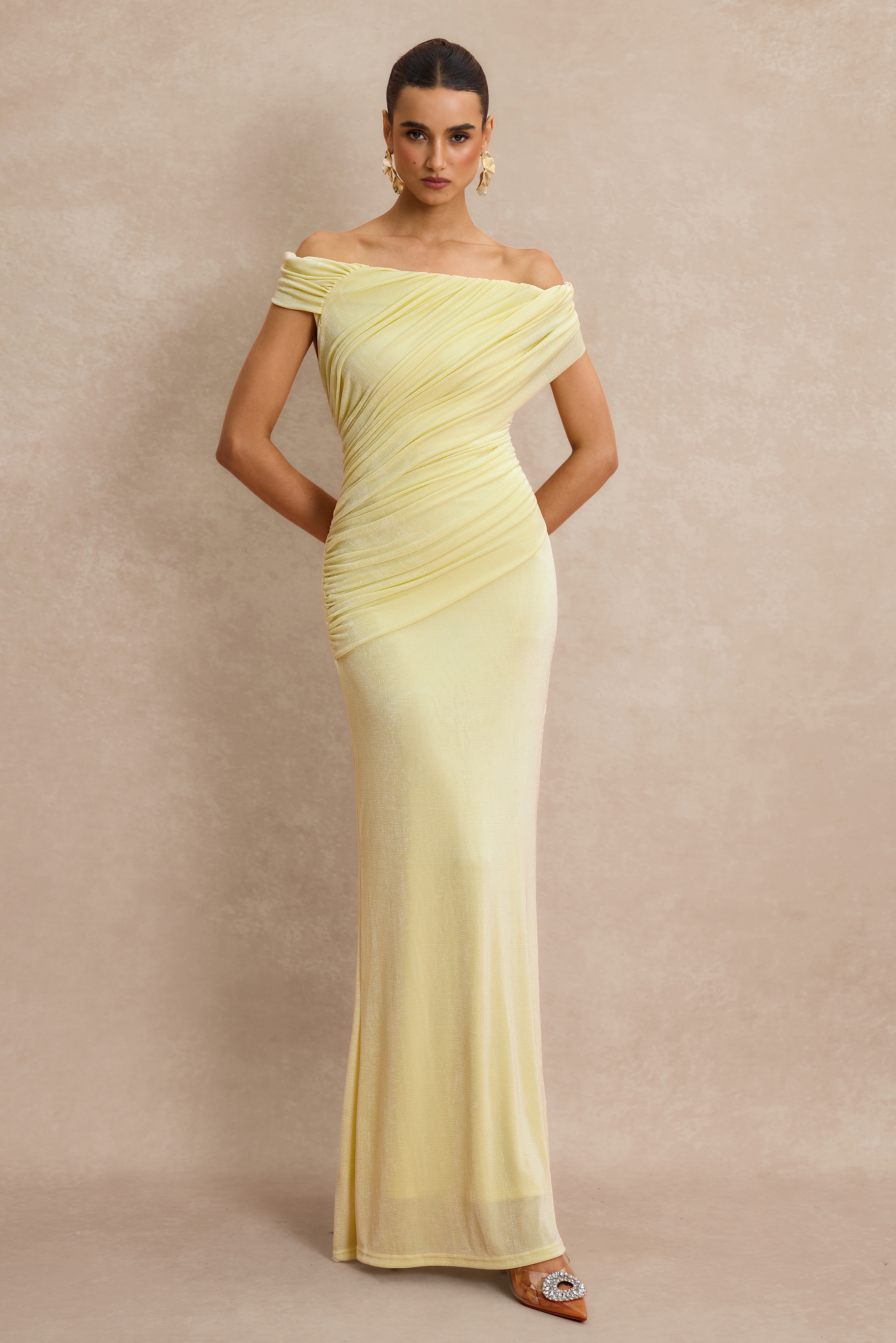 Off Shoulder Ruched Maxi Dress