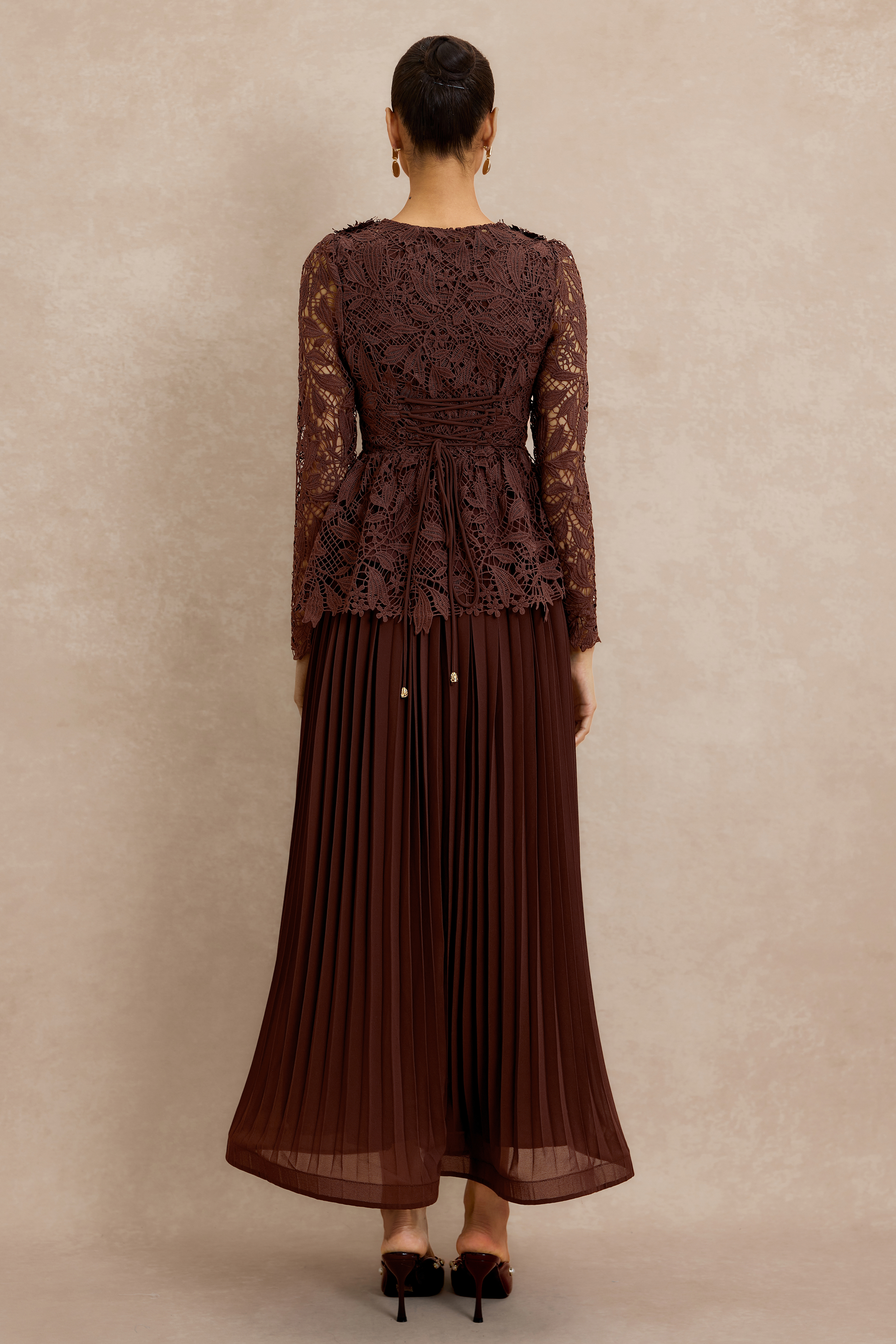 Lace Top & Pleat Midi Dress Set