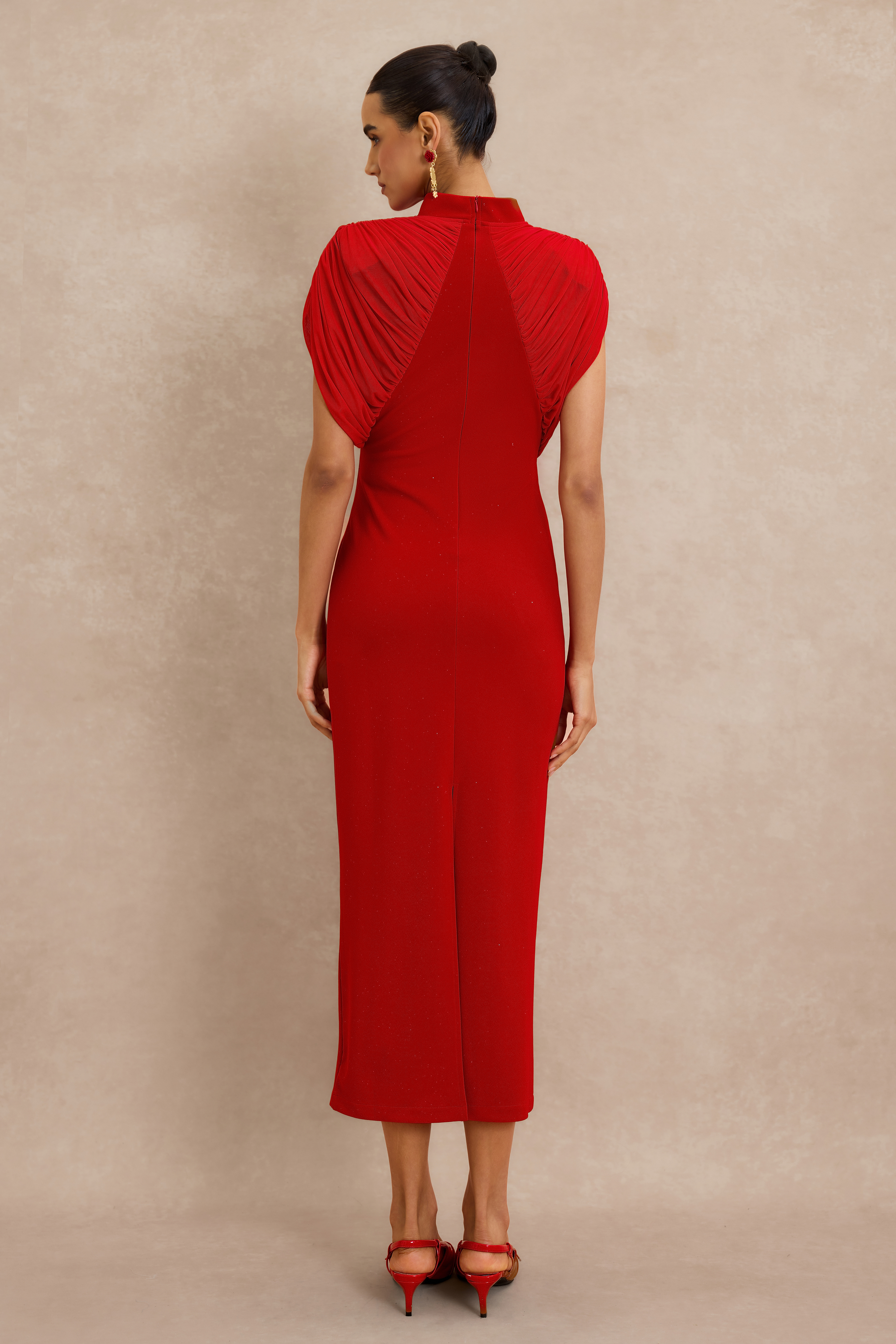 Gathering Metal Decorations Sleeveless Midi Dress