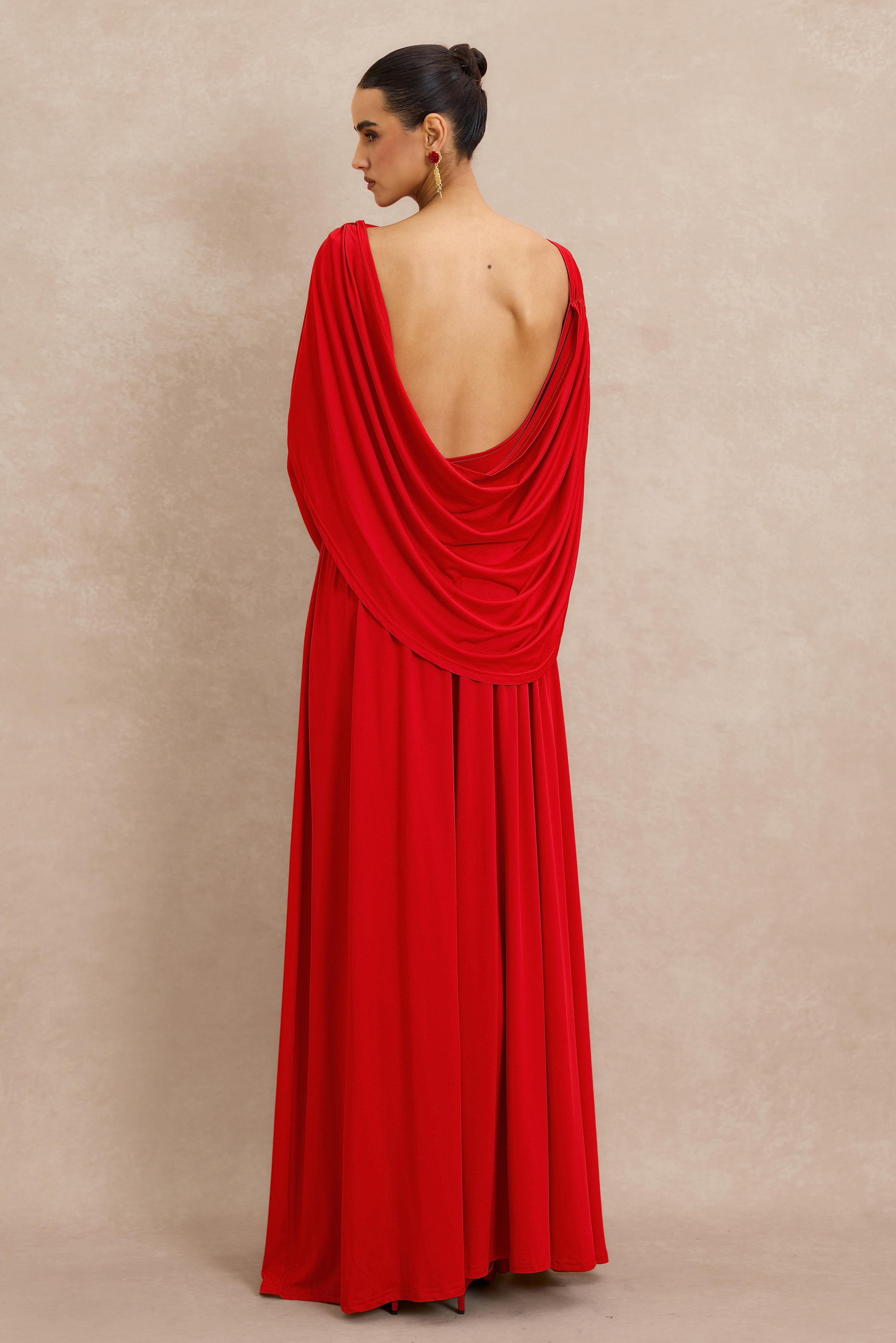 Gathering Cape Backless Maxi Dress