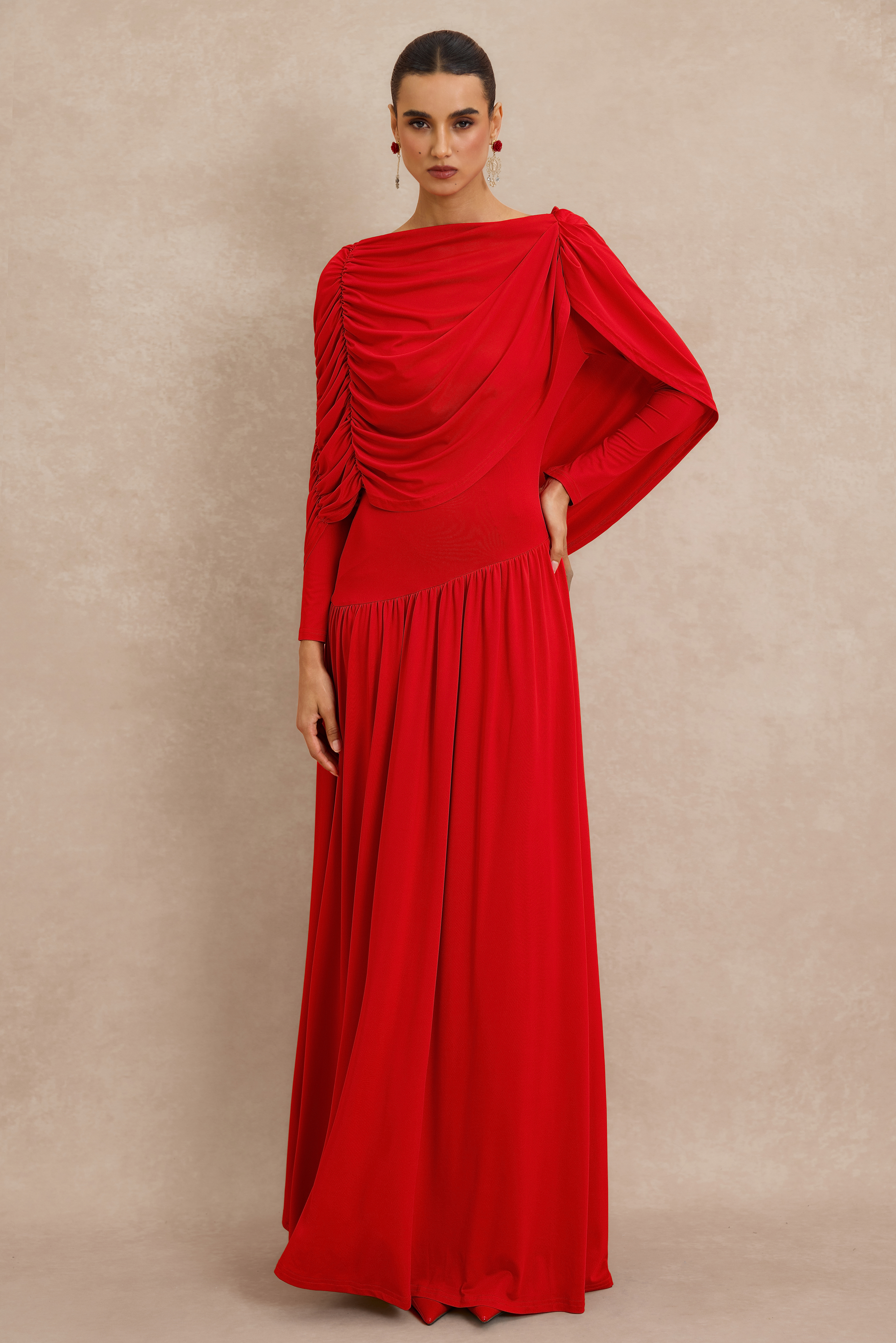 Gathering Cape Backless Maxi Dress