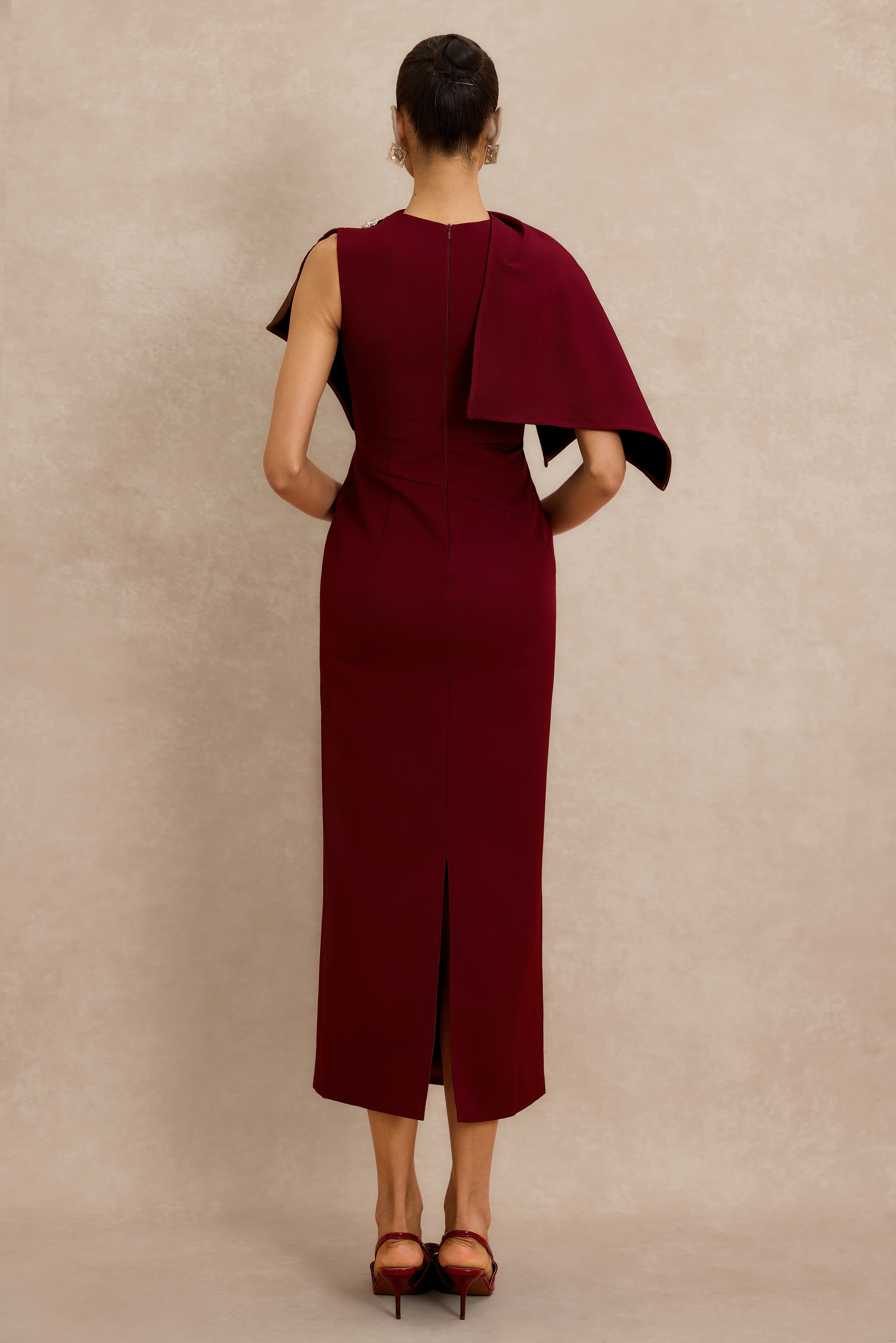 Metal Decorations Asymmetrical Sleeve Midi Dress