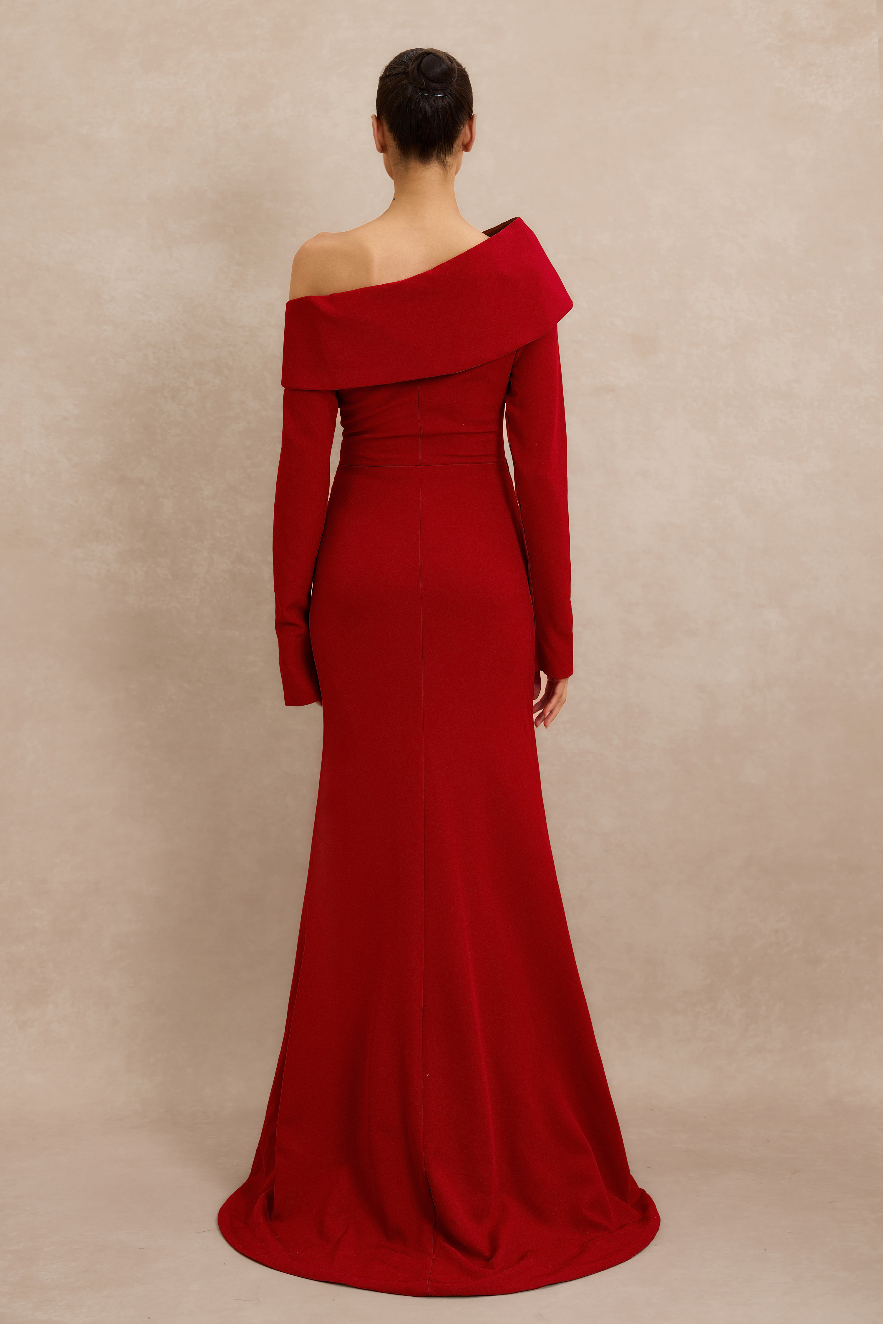Solid Off-Shoulder Long Sleeve Maxi Dress