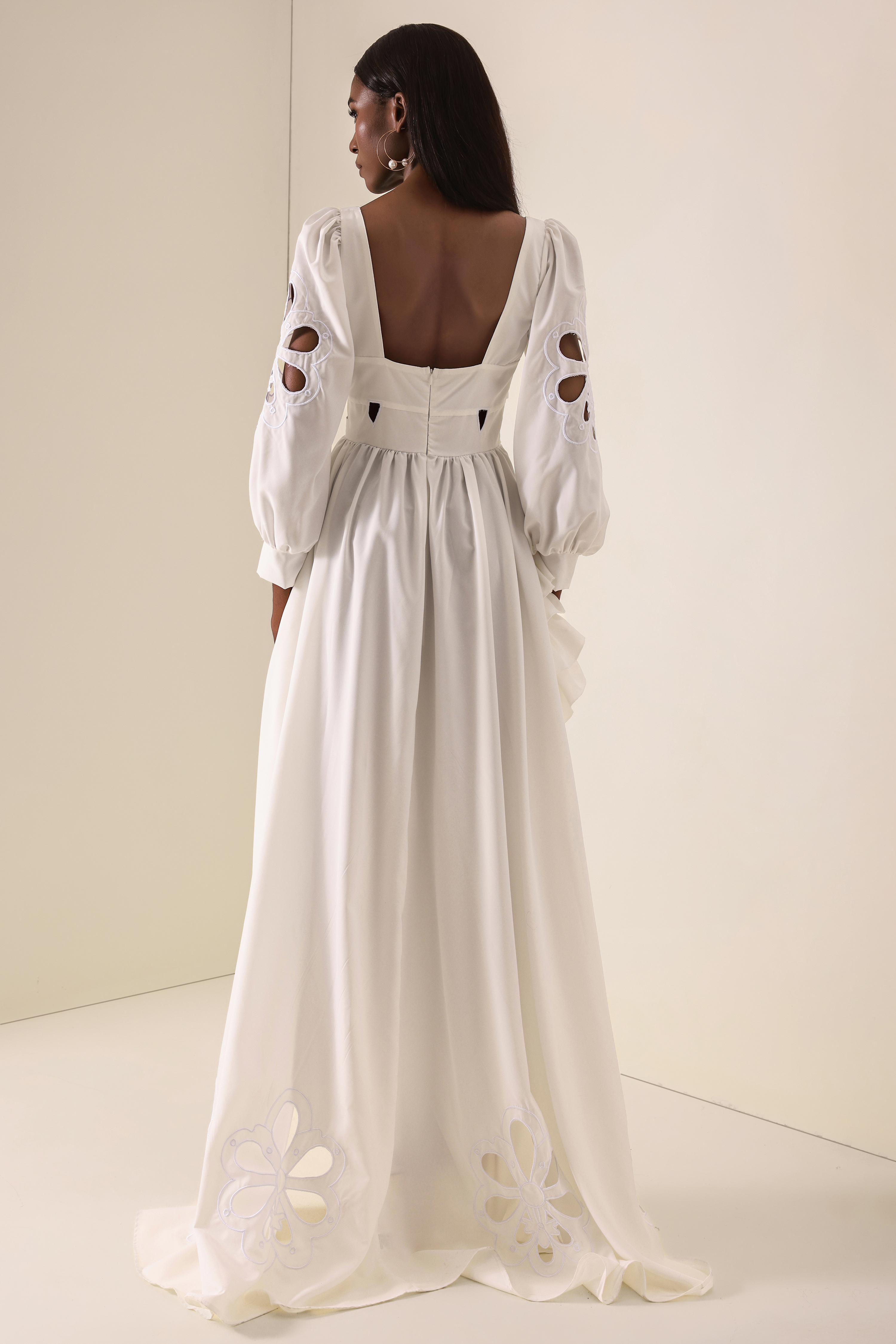 Embroidered Cut-Out Ruffle Mini Dress