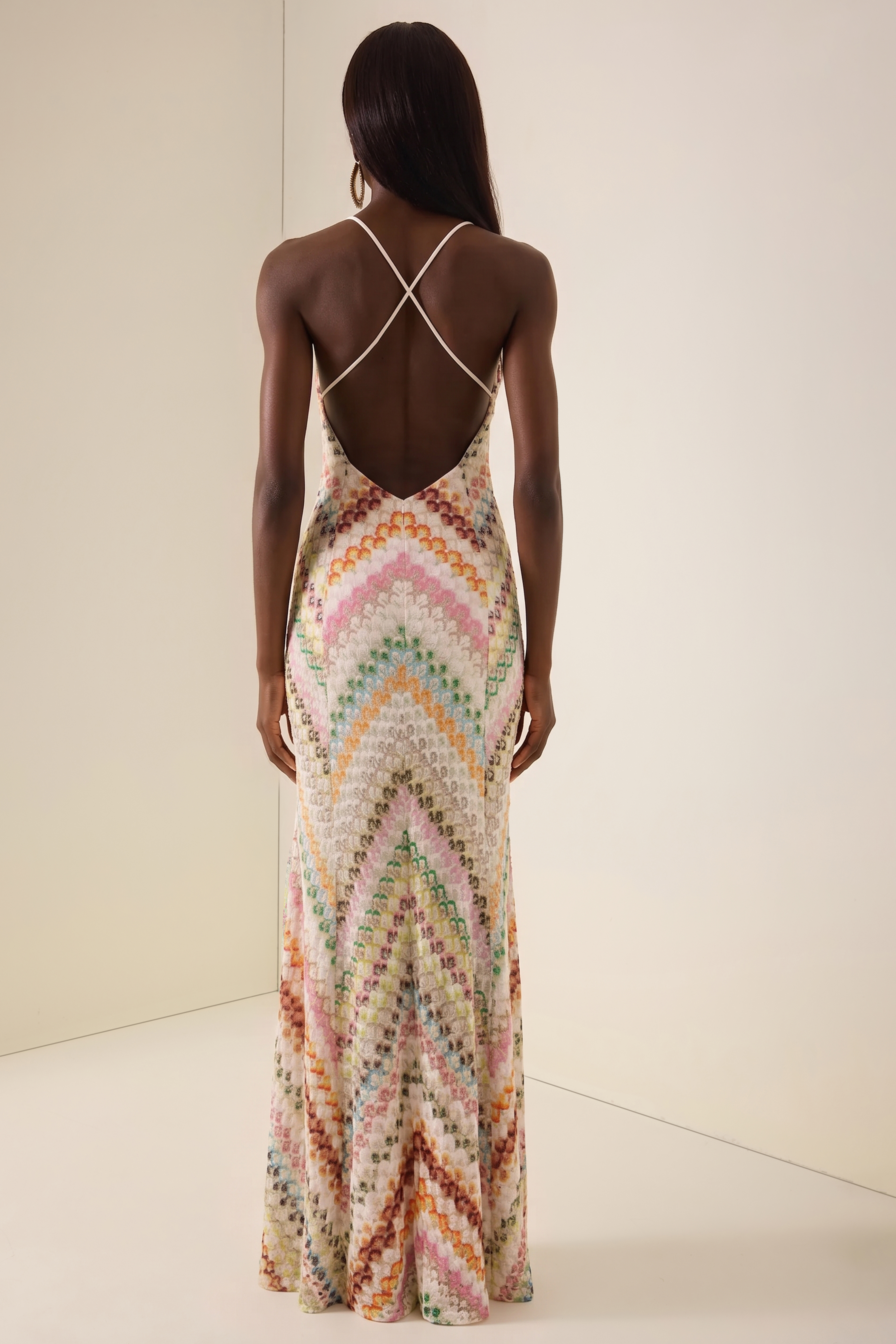 Crochet Stripe Backless Maxi Dress