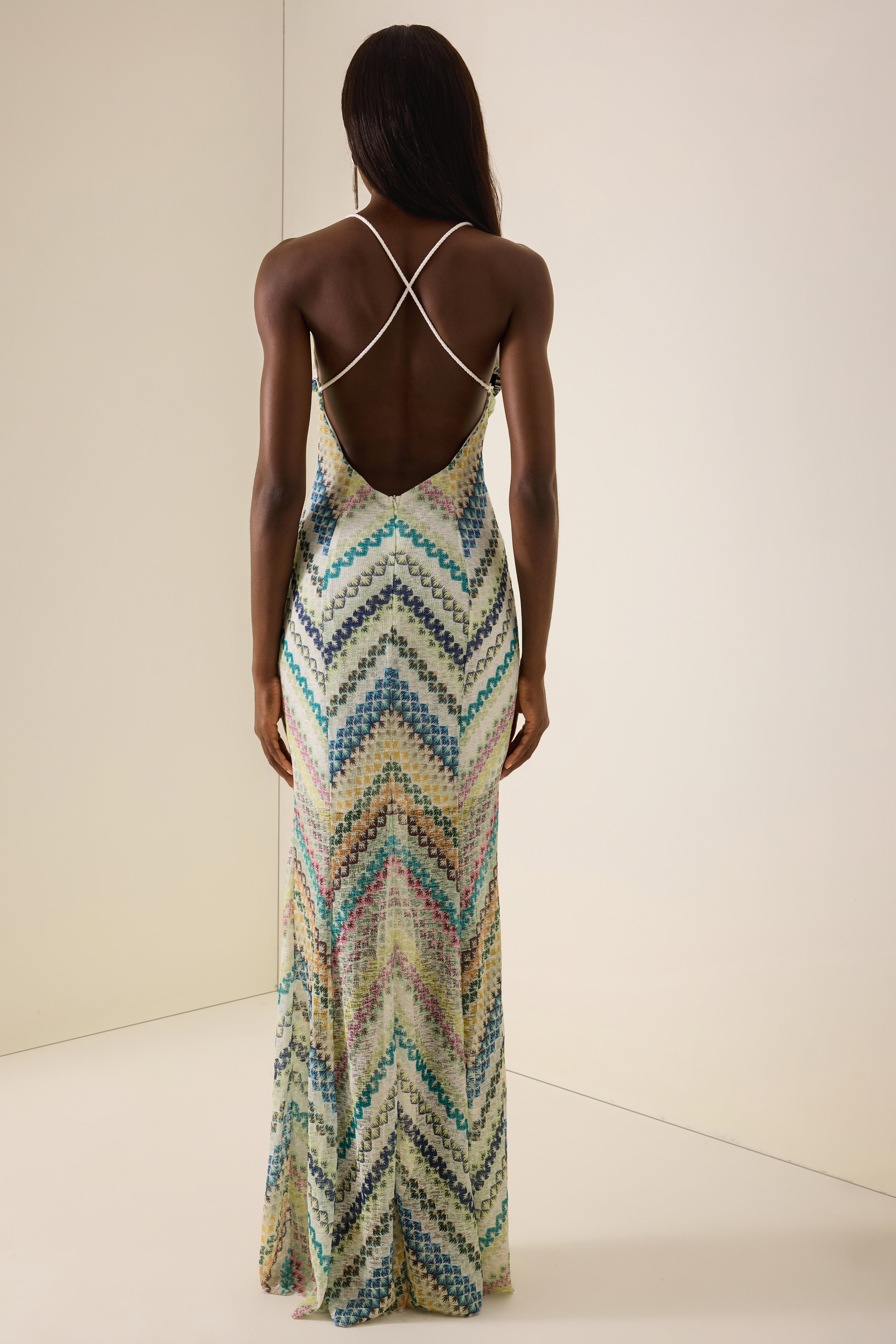 Crochet Stripe Backless Maxi Dress