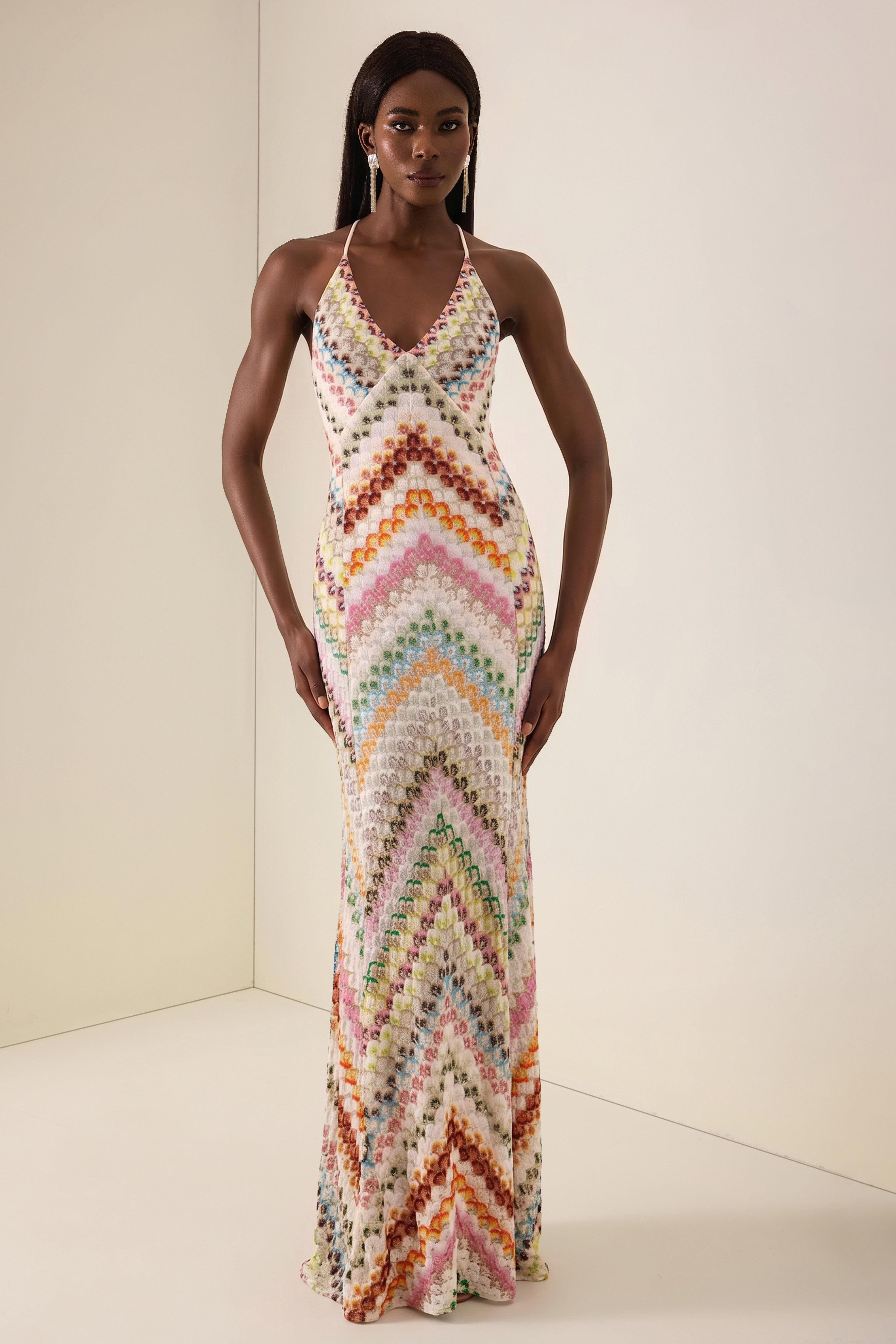 Crochet Stripe Backless Maxi Dress