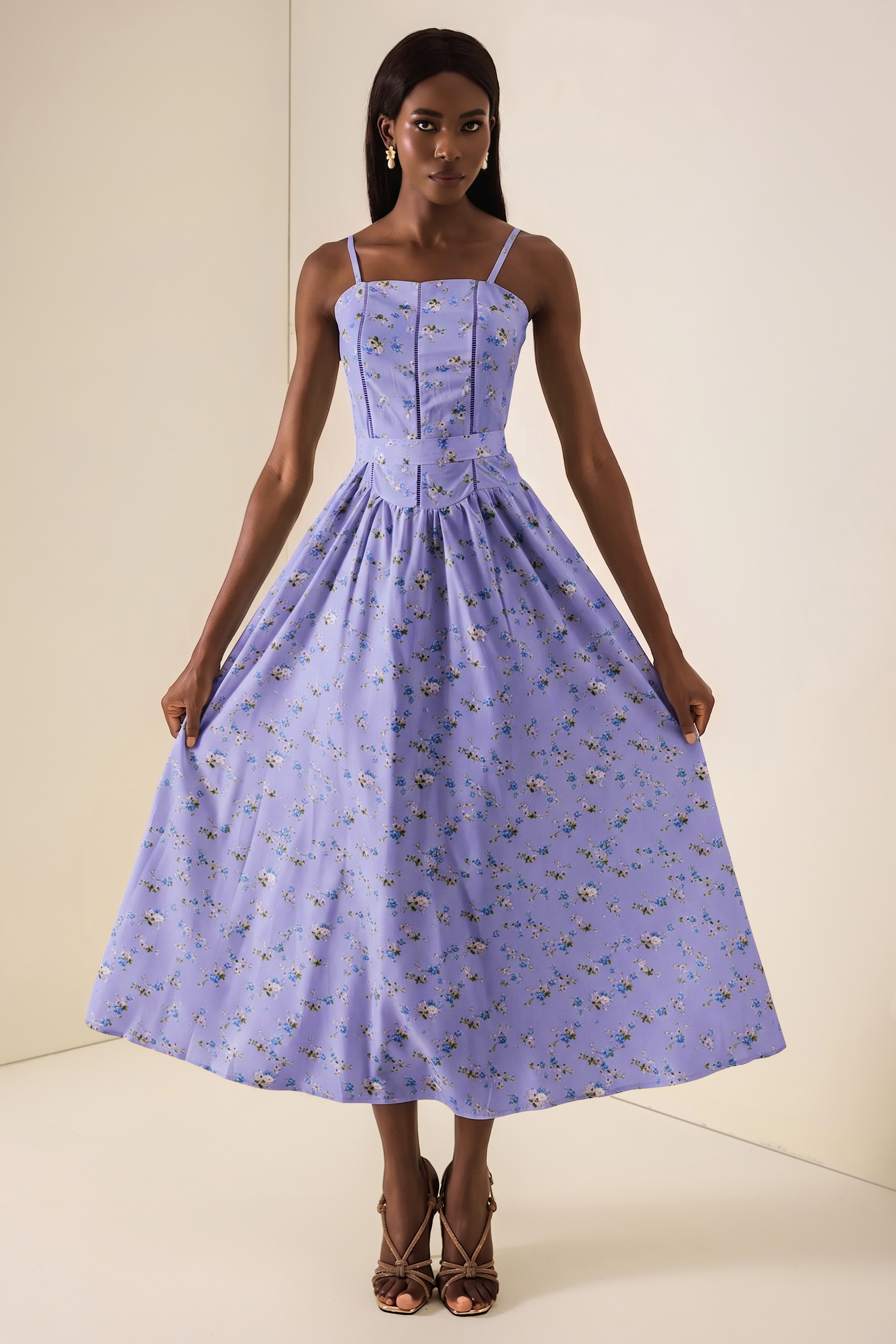Floral Gathering Slip Midi Dress