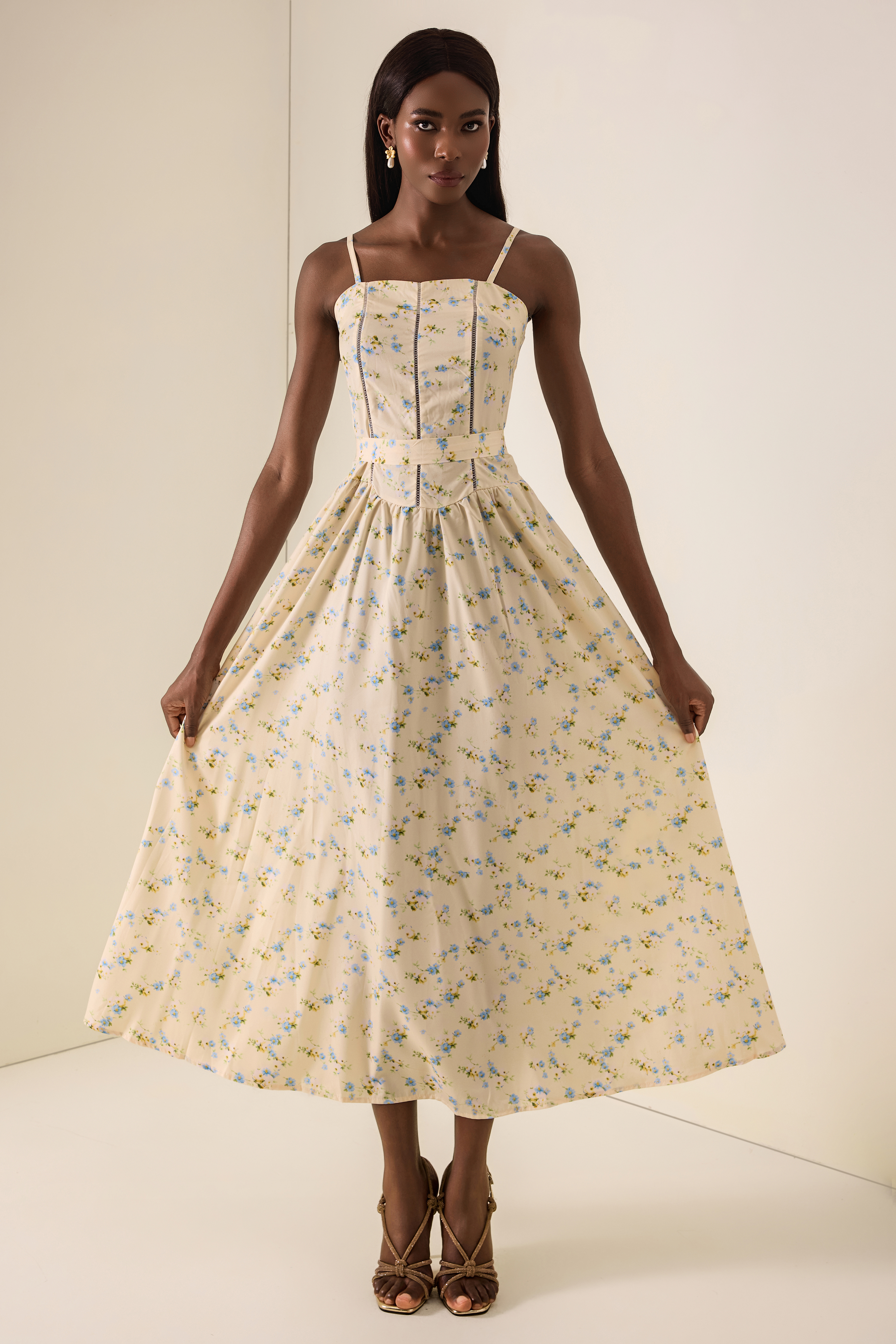Floral Gathering Slip Midi Dress
