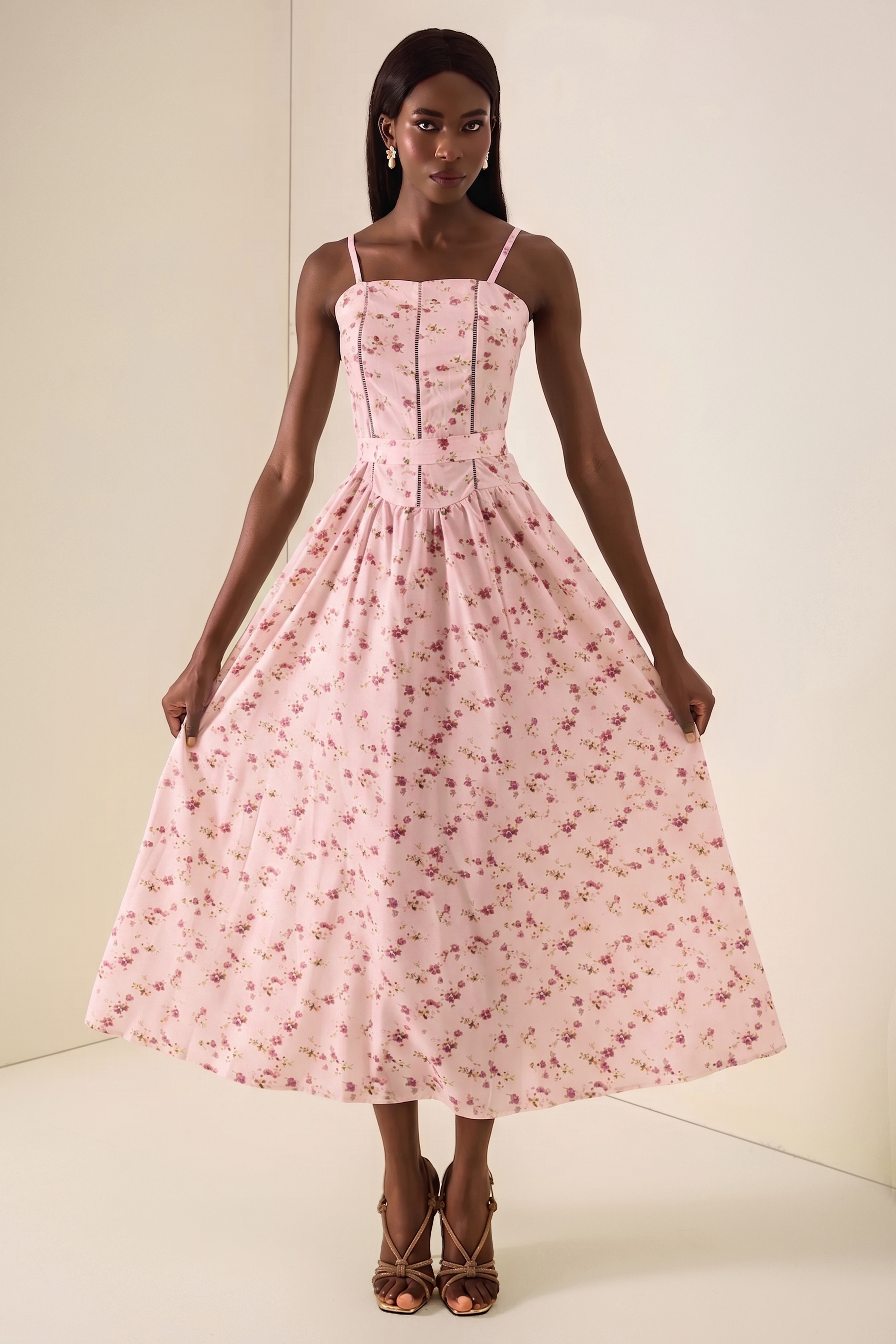 Floral Gathering Slip Midi Dress