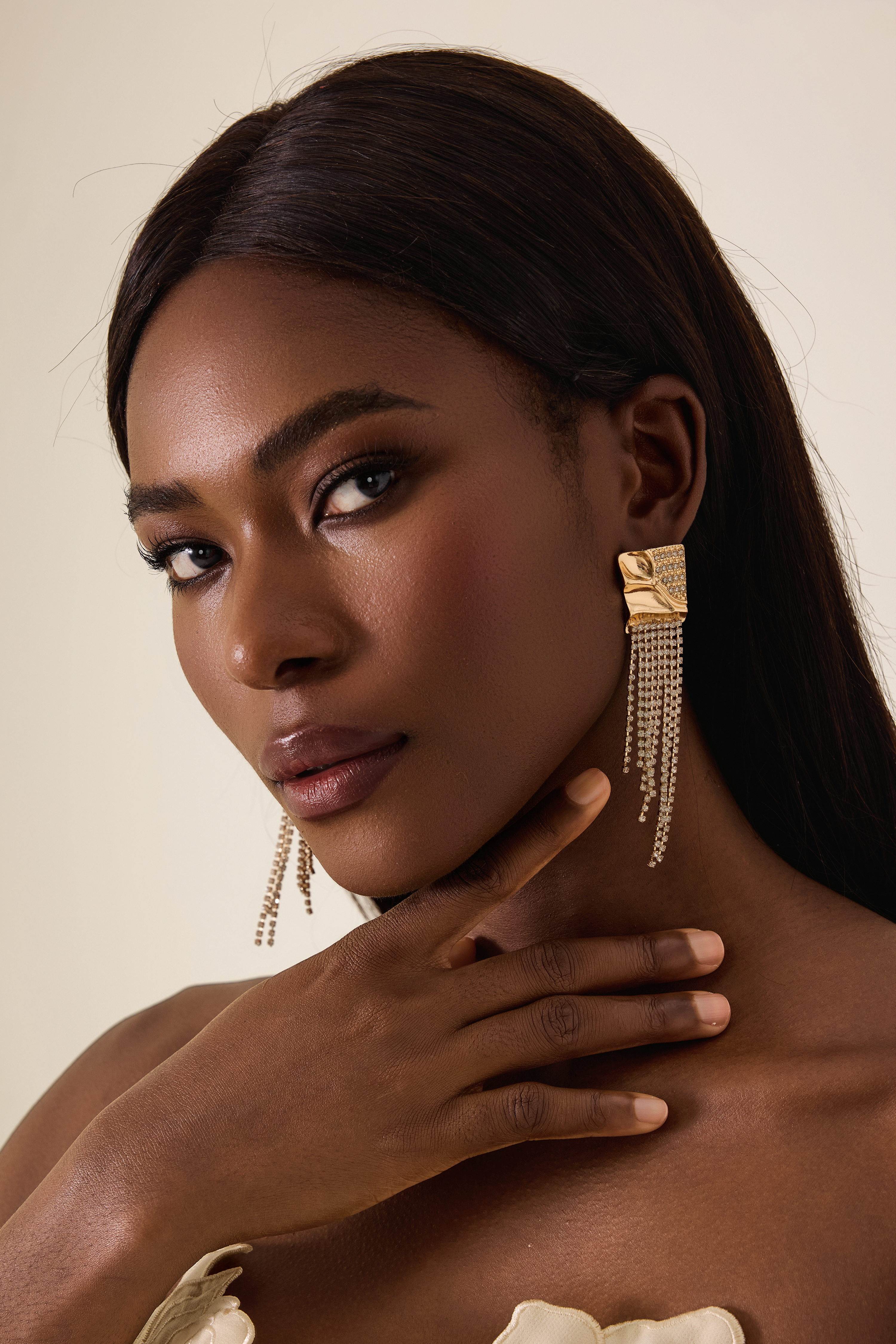 Faux Diamond Tassel Metal Earrings