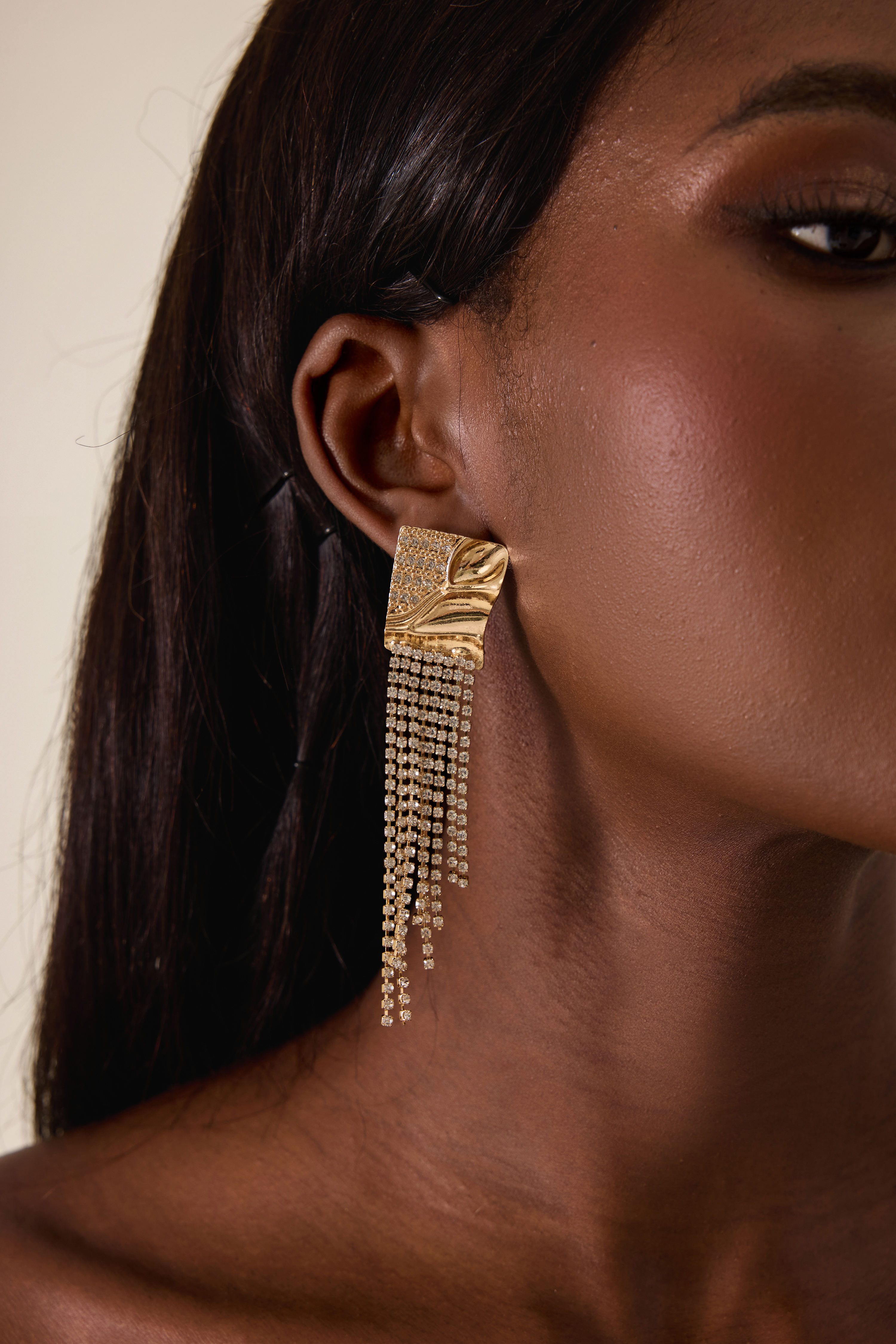 Faux Diamond Tassel Metal Earrings