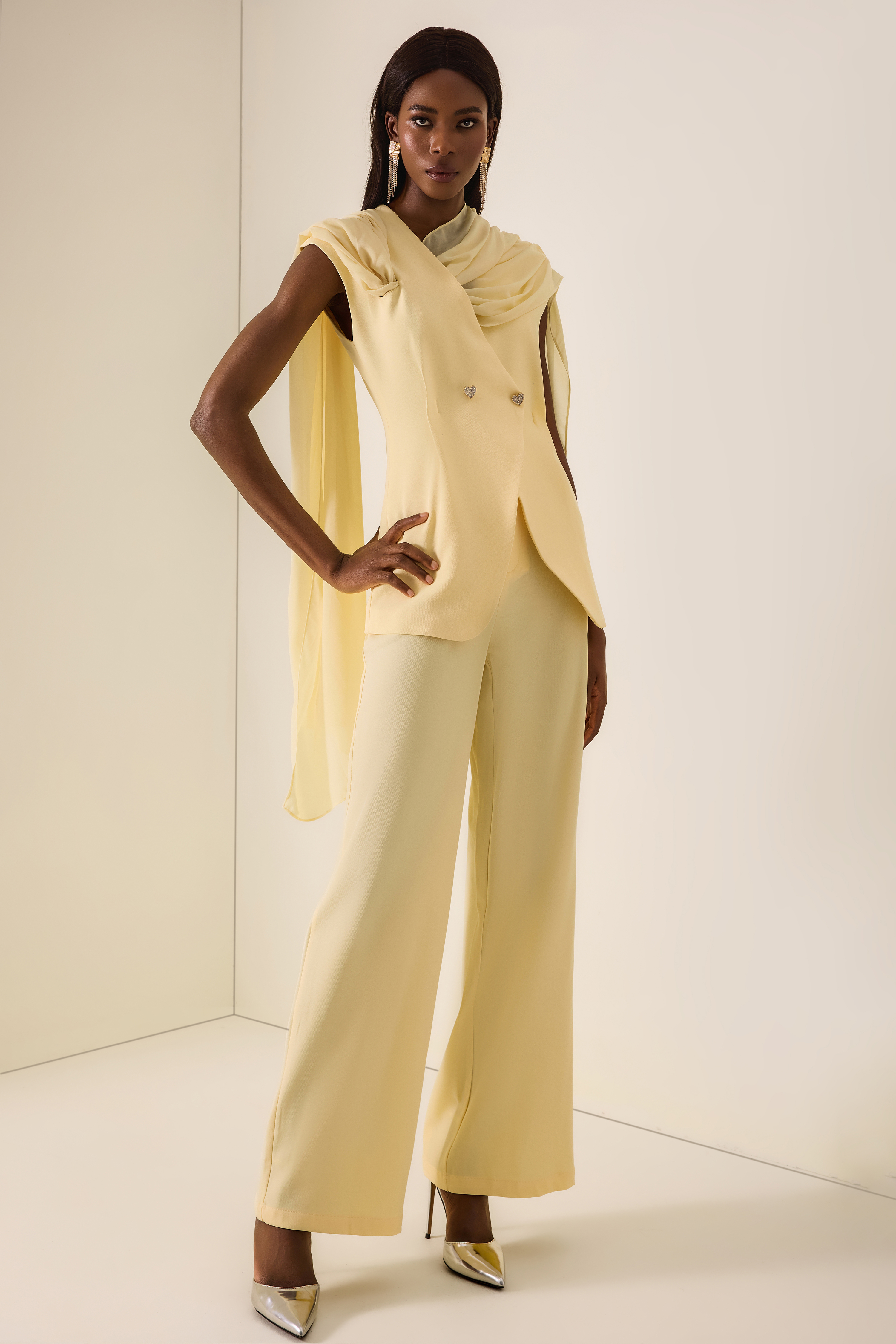 Draped Cape Top & Trousers Set